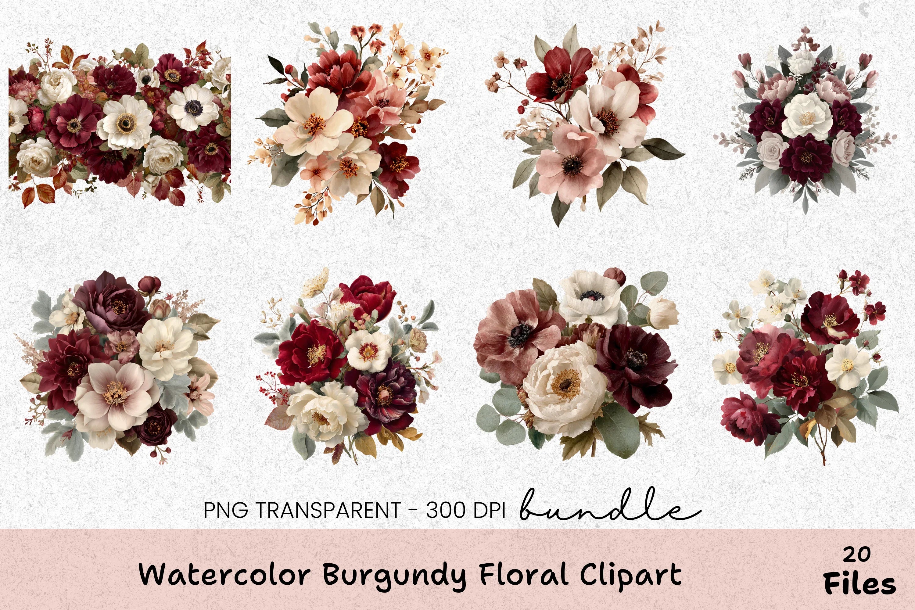 Burgundy Floral Clipart Bundle - CraftNest - Digital Crafting and Art