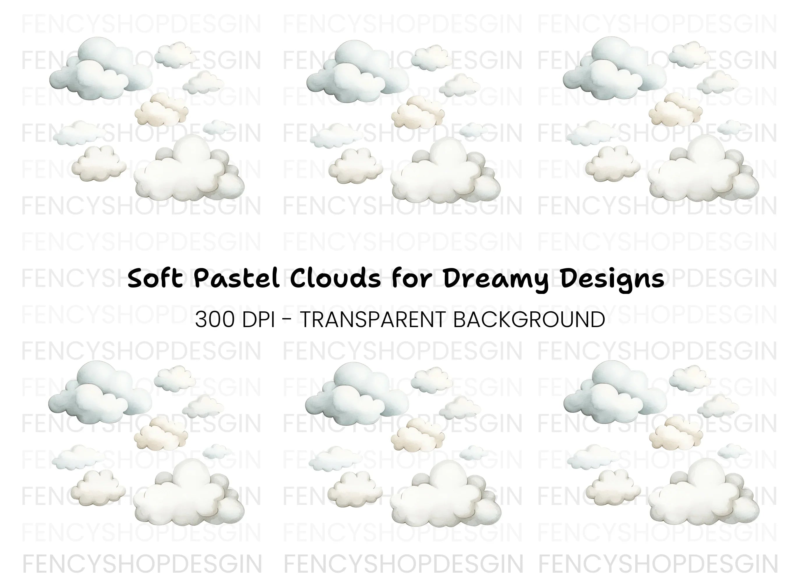 Fluffy Clouds Clipart Bundle