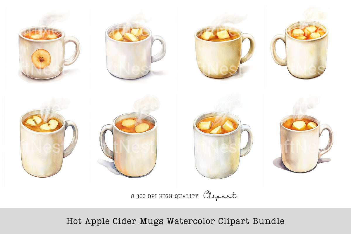 Hot Apple Cider Mugs Clipart Bundle