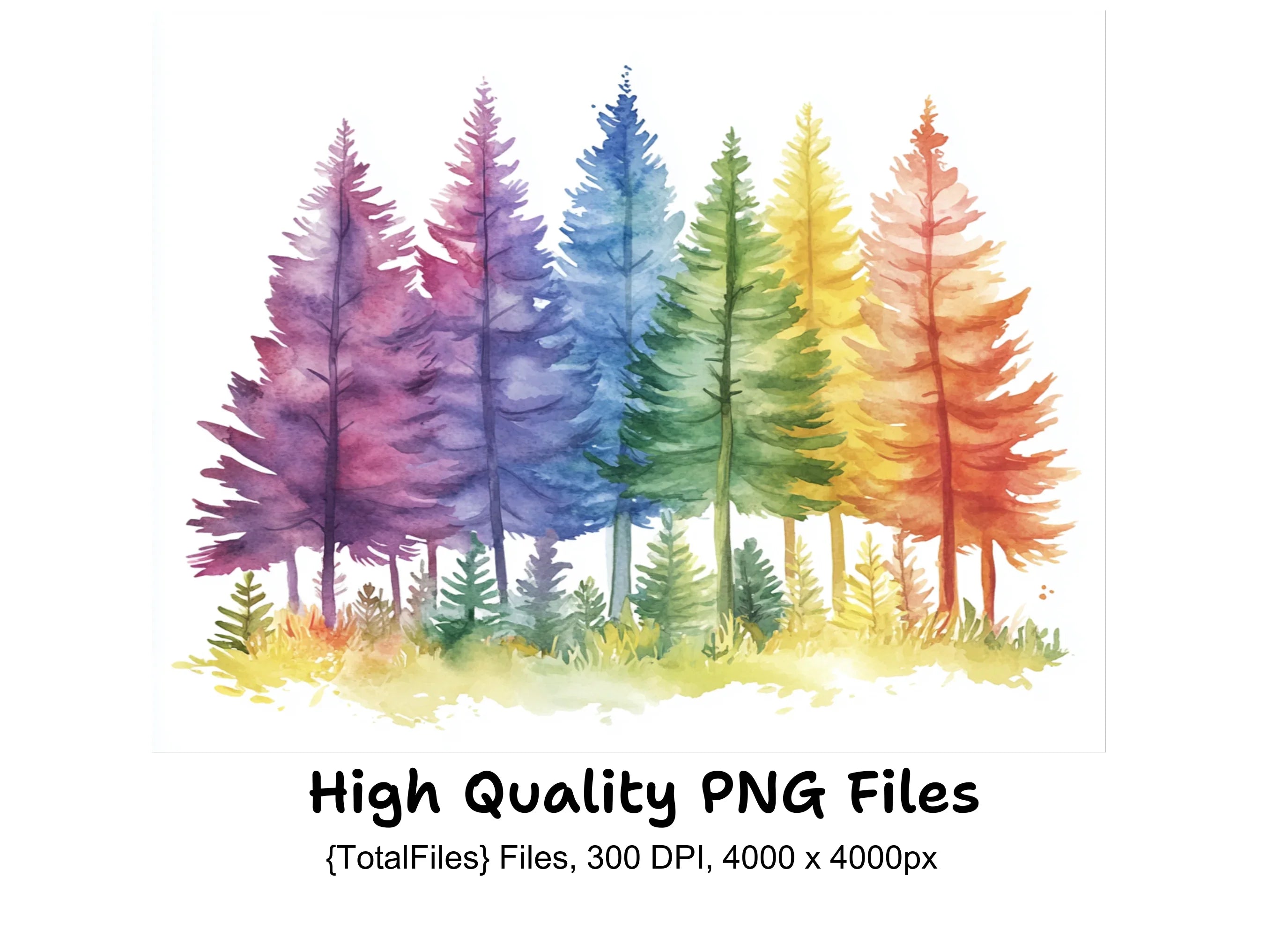 Rainbow Pine Tree Clipart Bundle