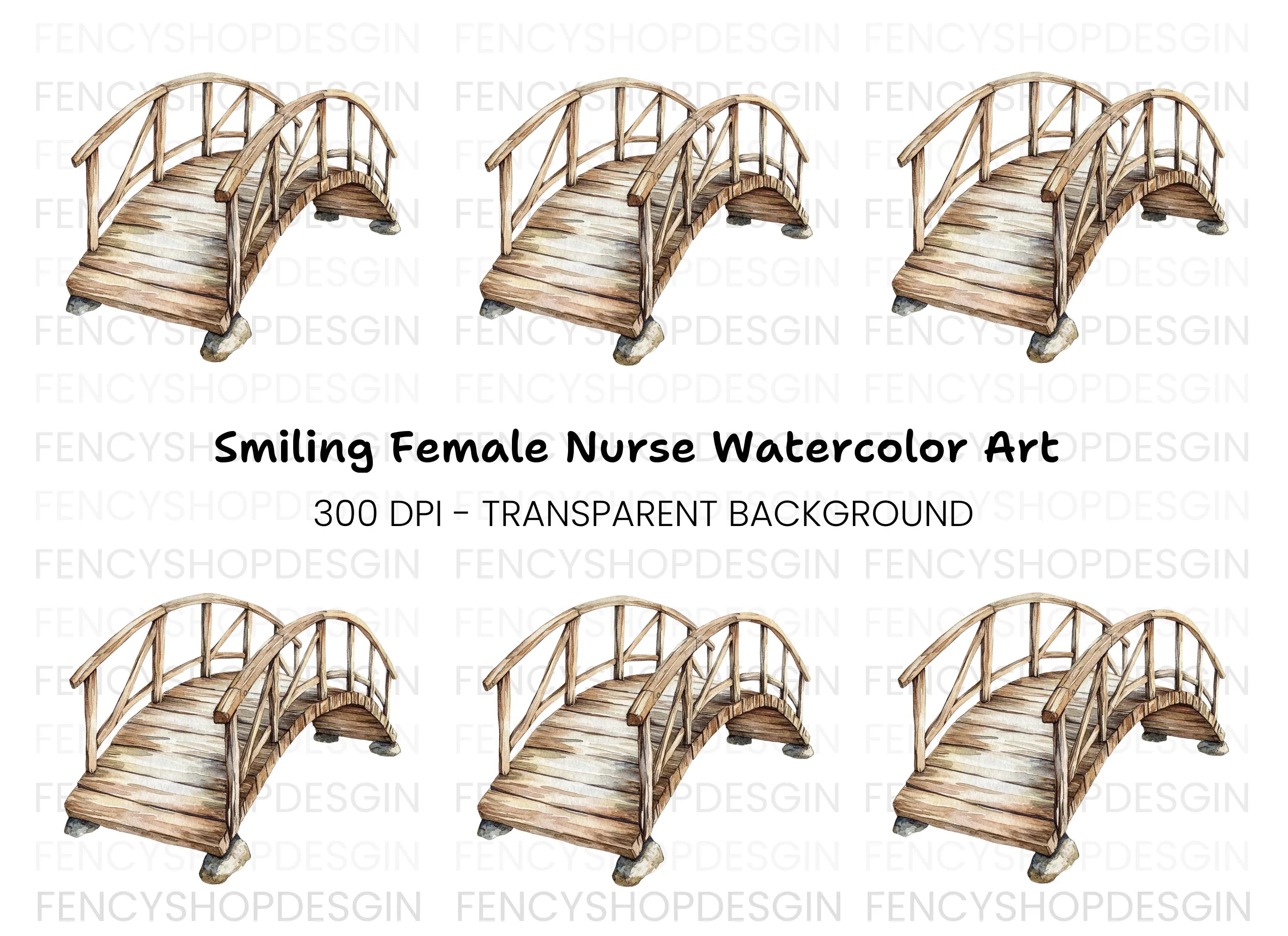 Small Wooden Arch Bridge Clipart Bundle