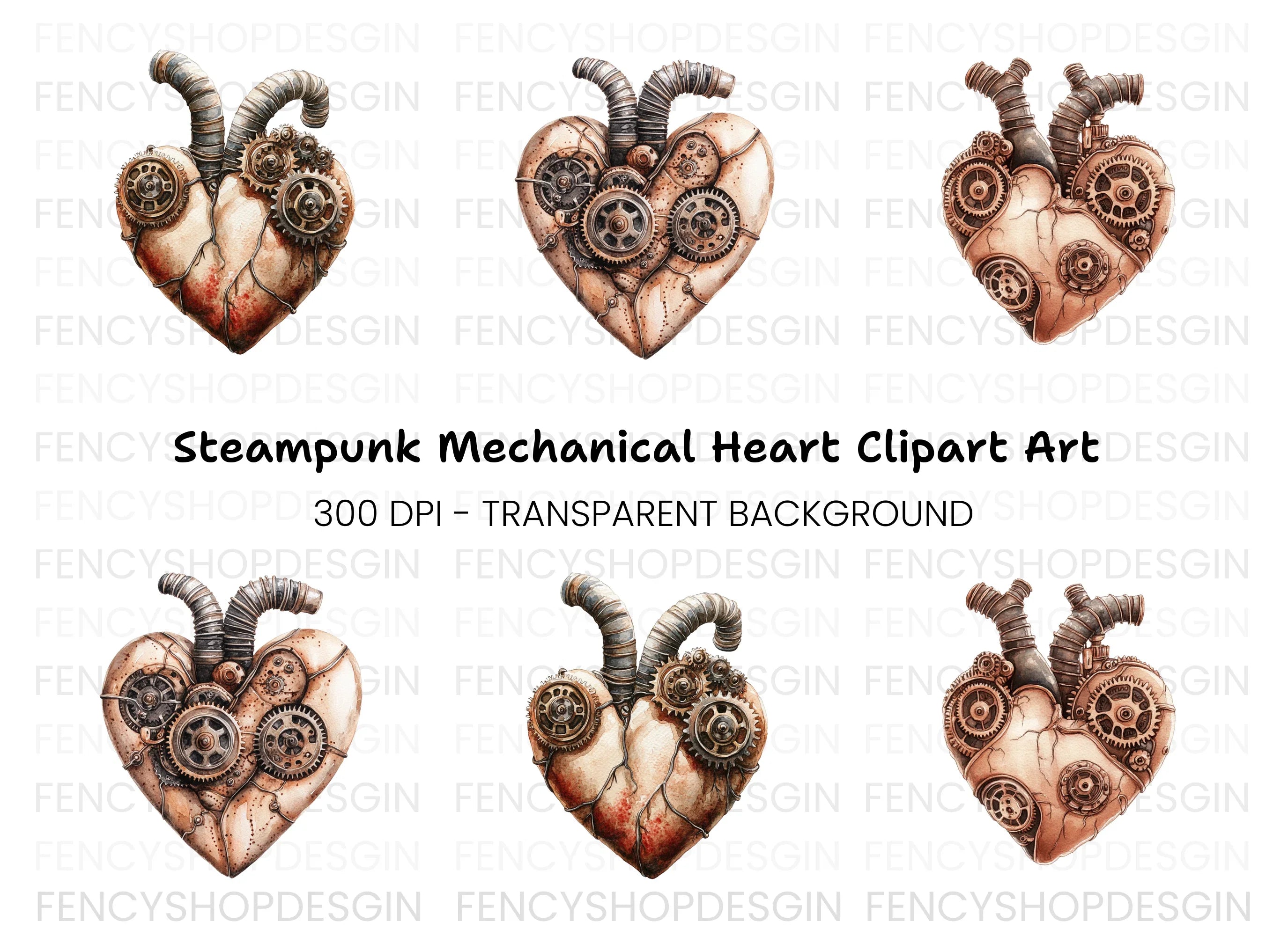 Steampunk Heart Clipart Bundle
