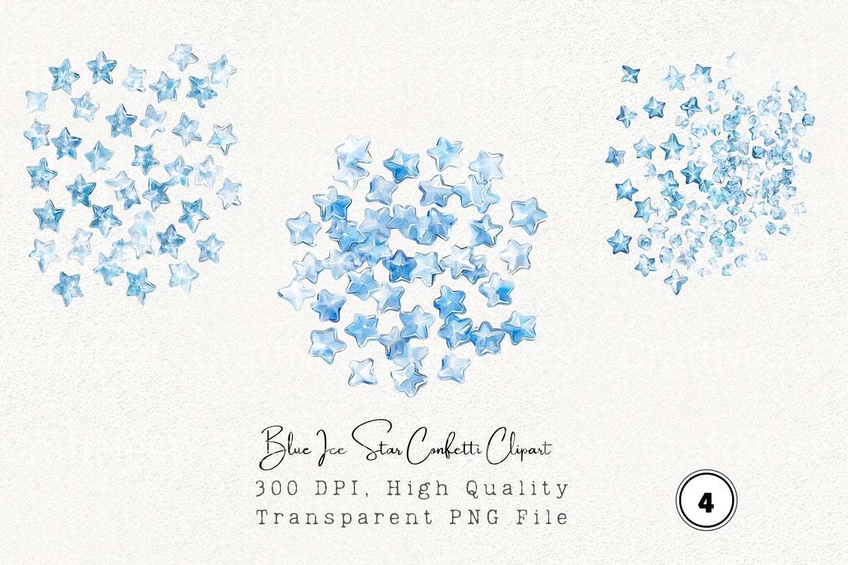 Blue Ice Star Confetti Clipart Bundle