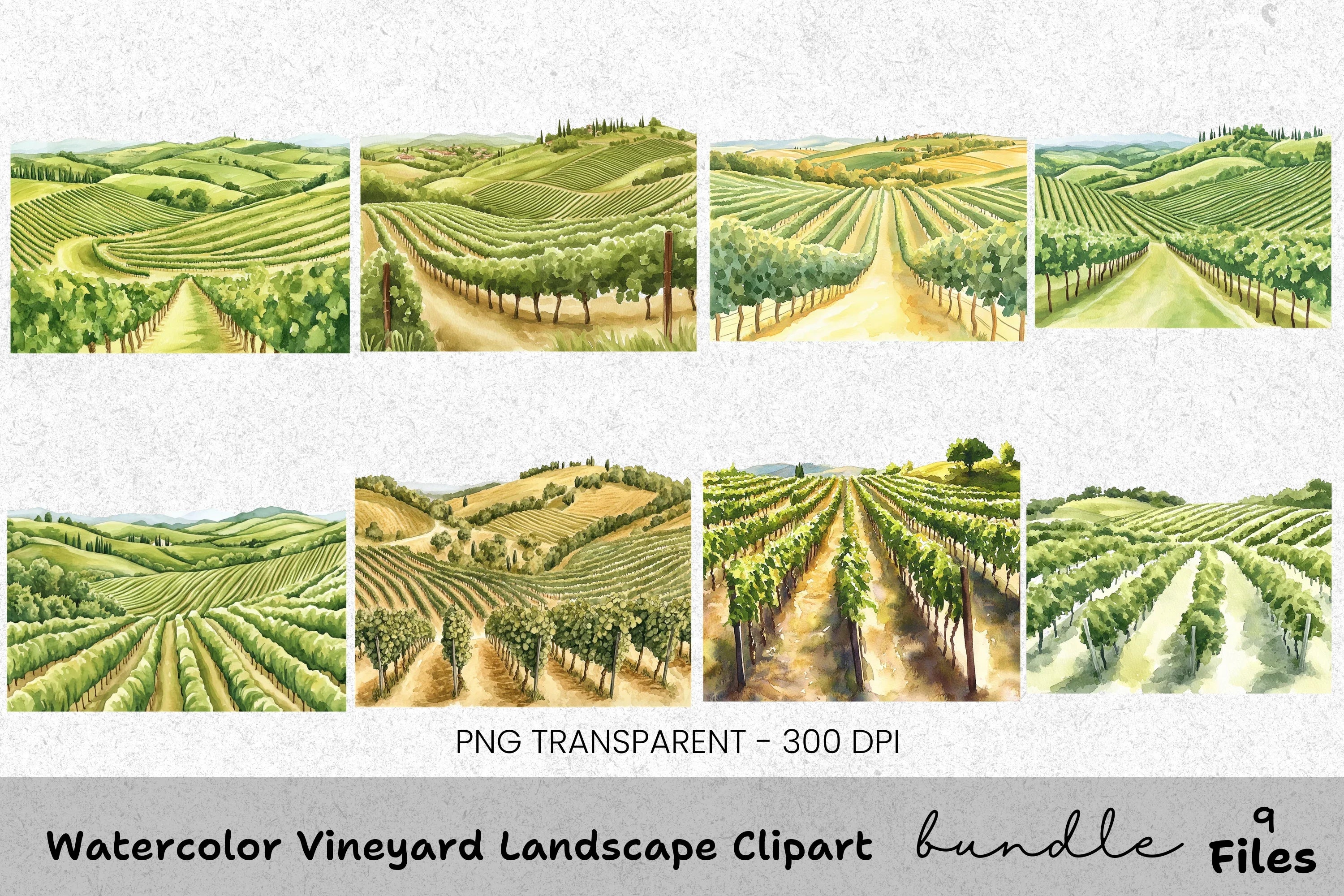 Vineyard Landscape Clipart Bundle