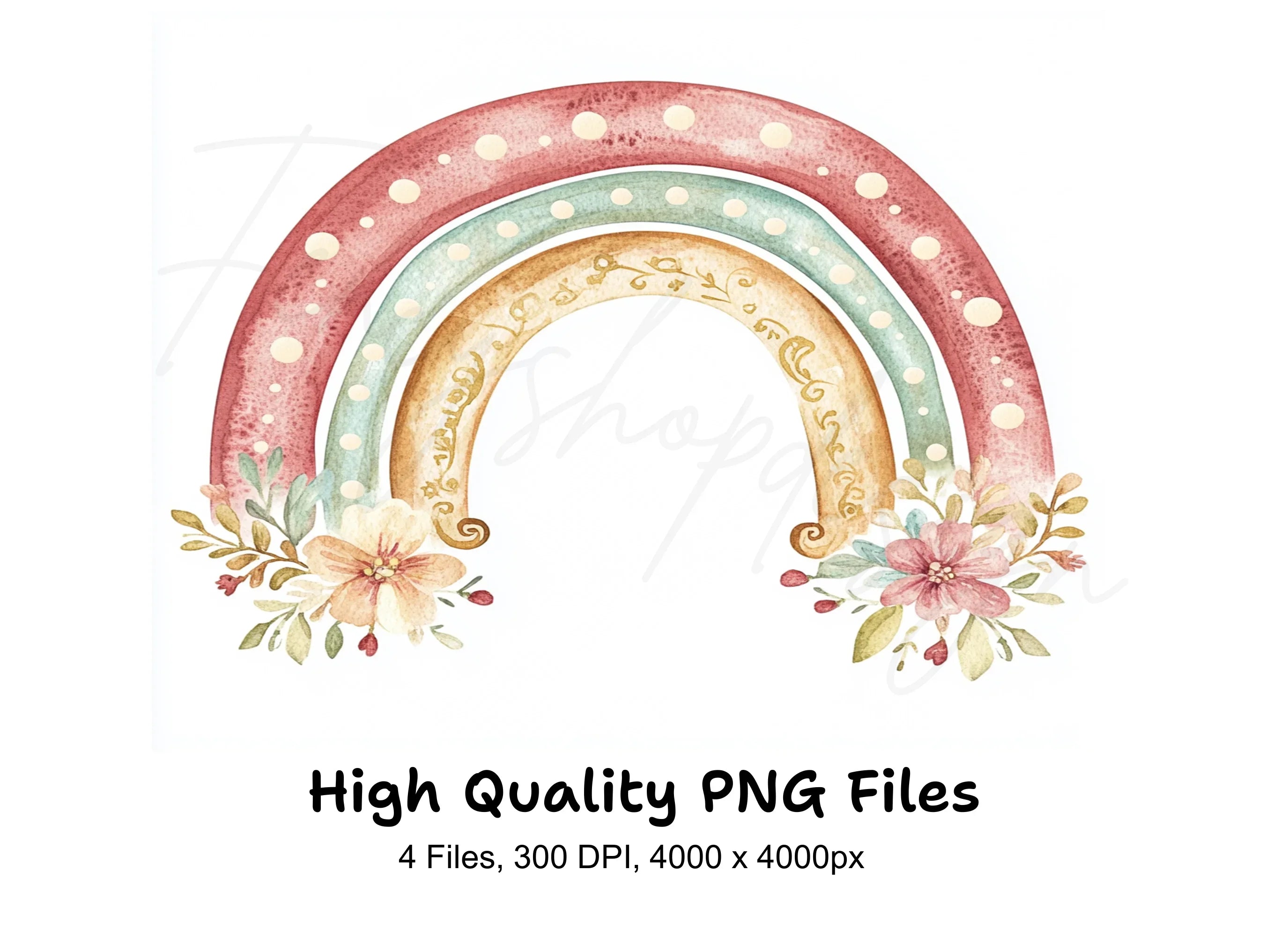 Floral Boho Rainbows Clipart Bundle