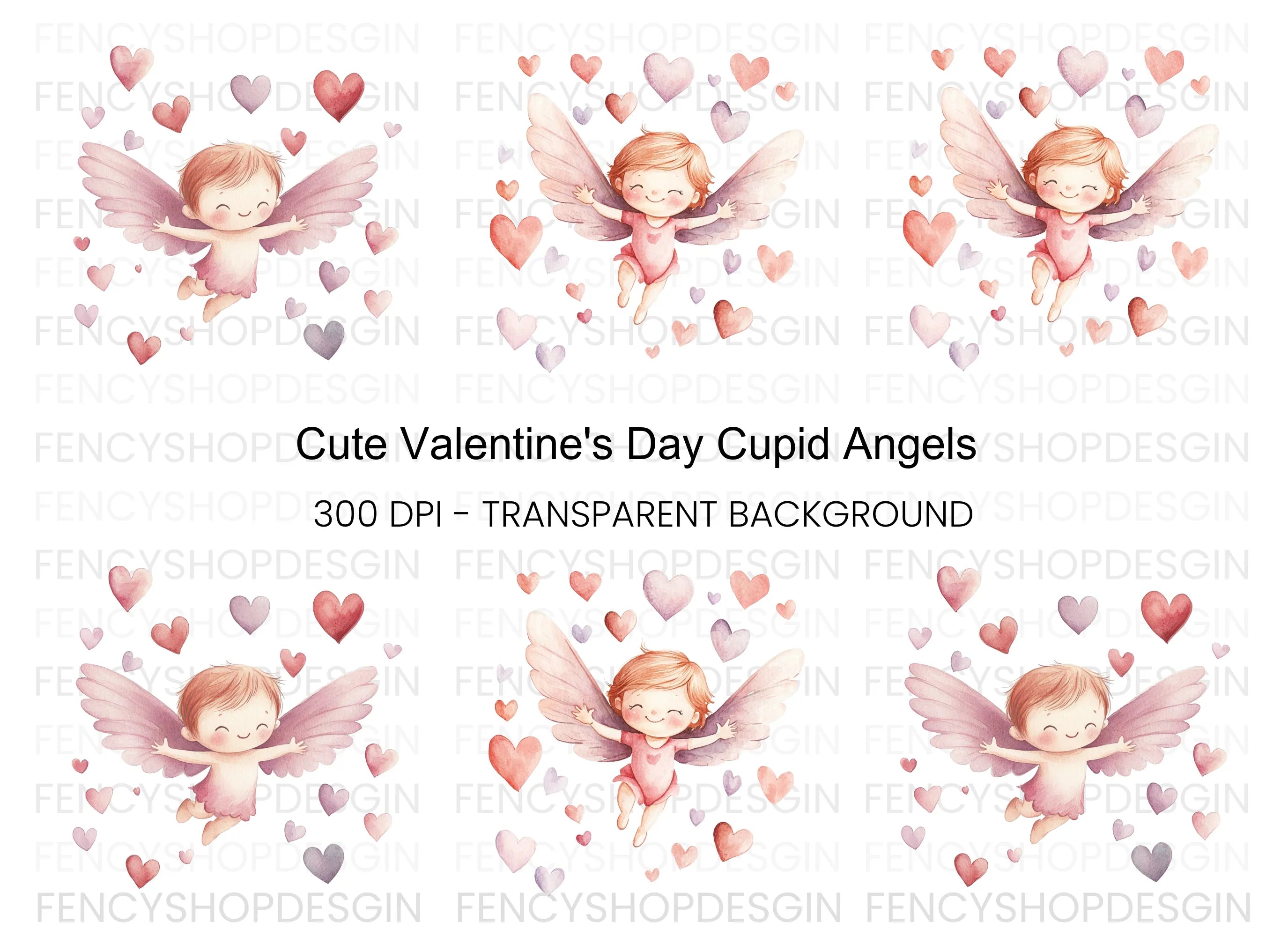 Cute Cupid Angels with Hearts Clipart Bundle