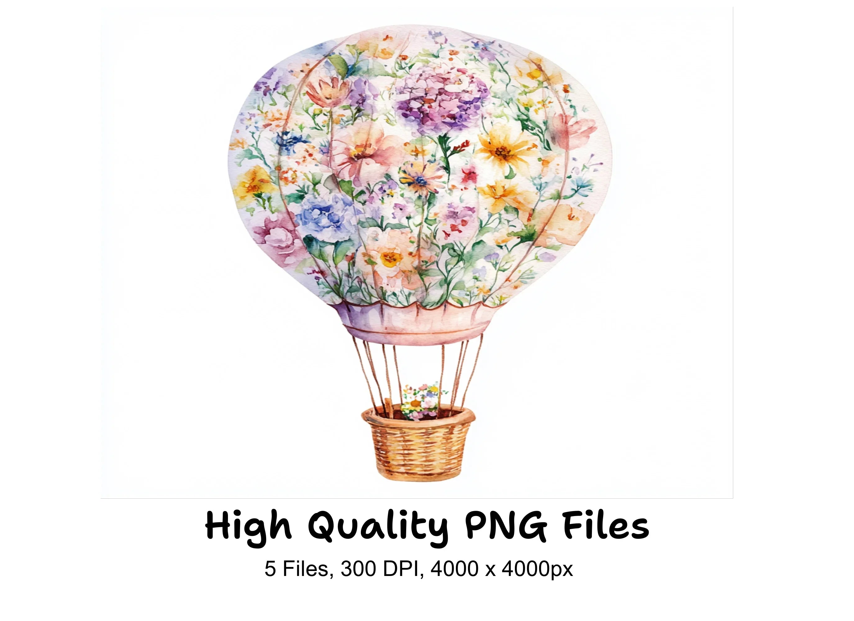 Floral Hot Air Balloon Clipart Bundle