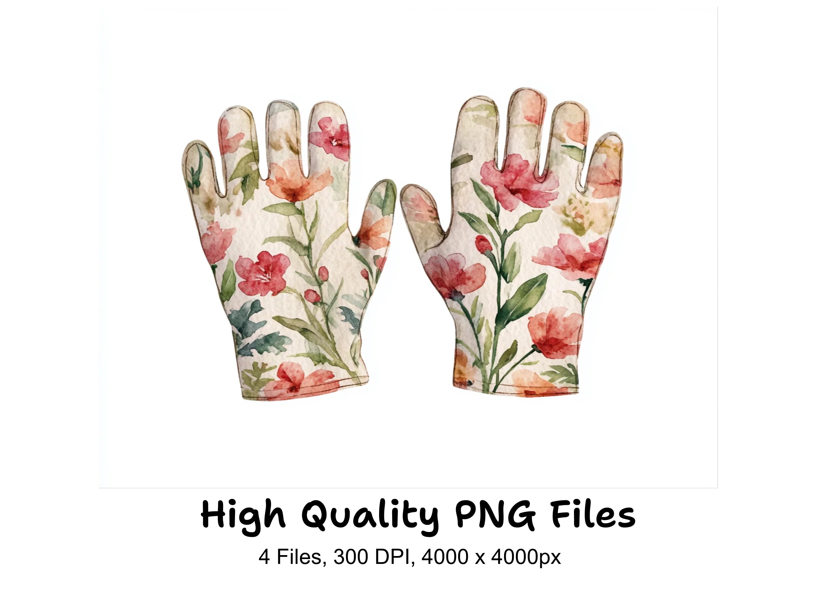 Floral Gardening Gloves Clipart Bundle