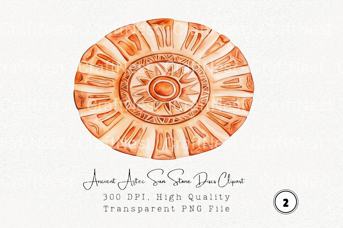 Ancient Aztec Sun Stone Discs Clipart Bundle