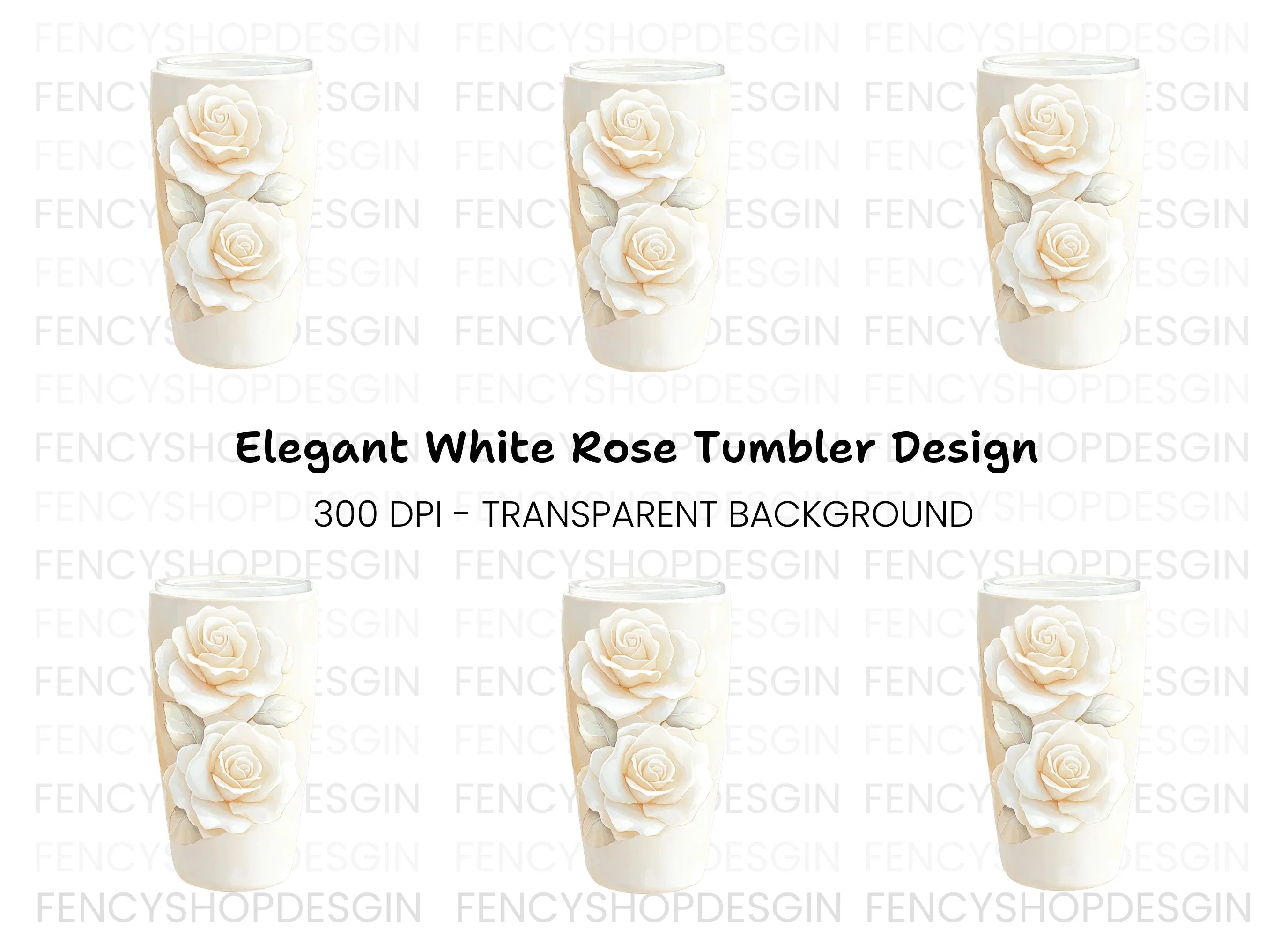 Elegant White Rose Tumbler Clipart Bundle