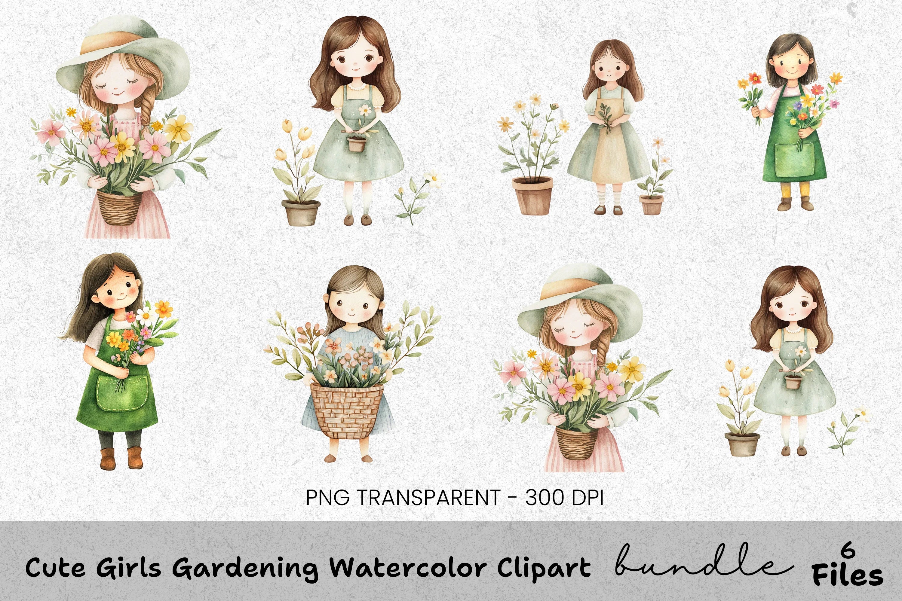 Cute Girls Gardening Clipart Bundle