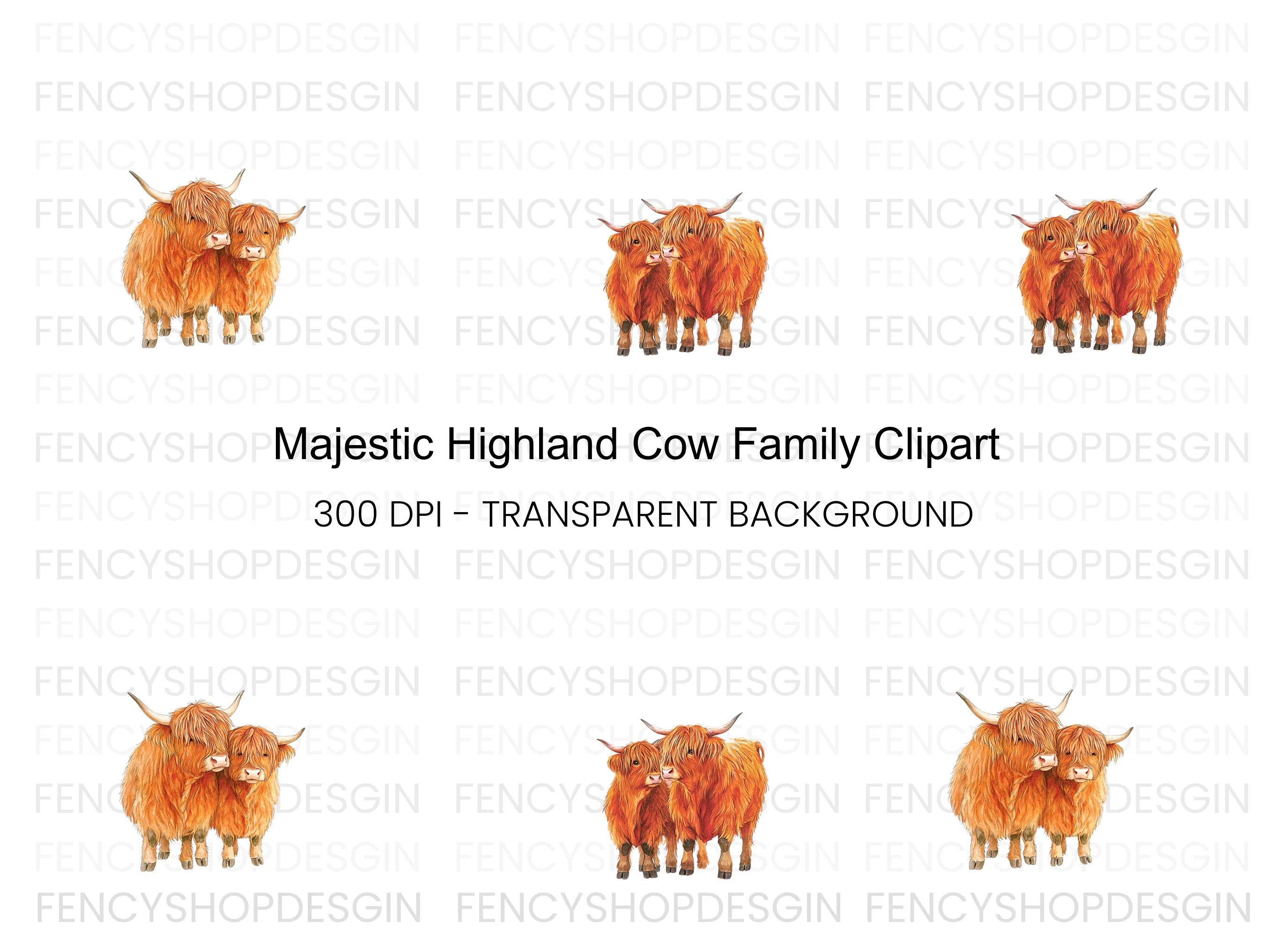 Highland Cow and Calf Clipart Bundle