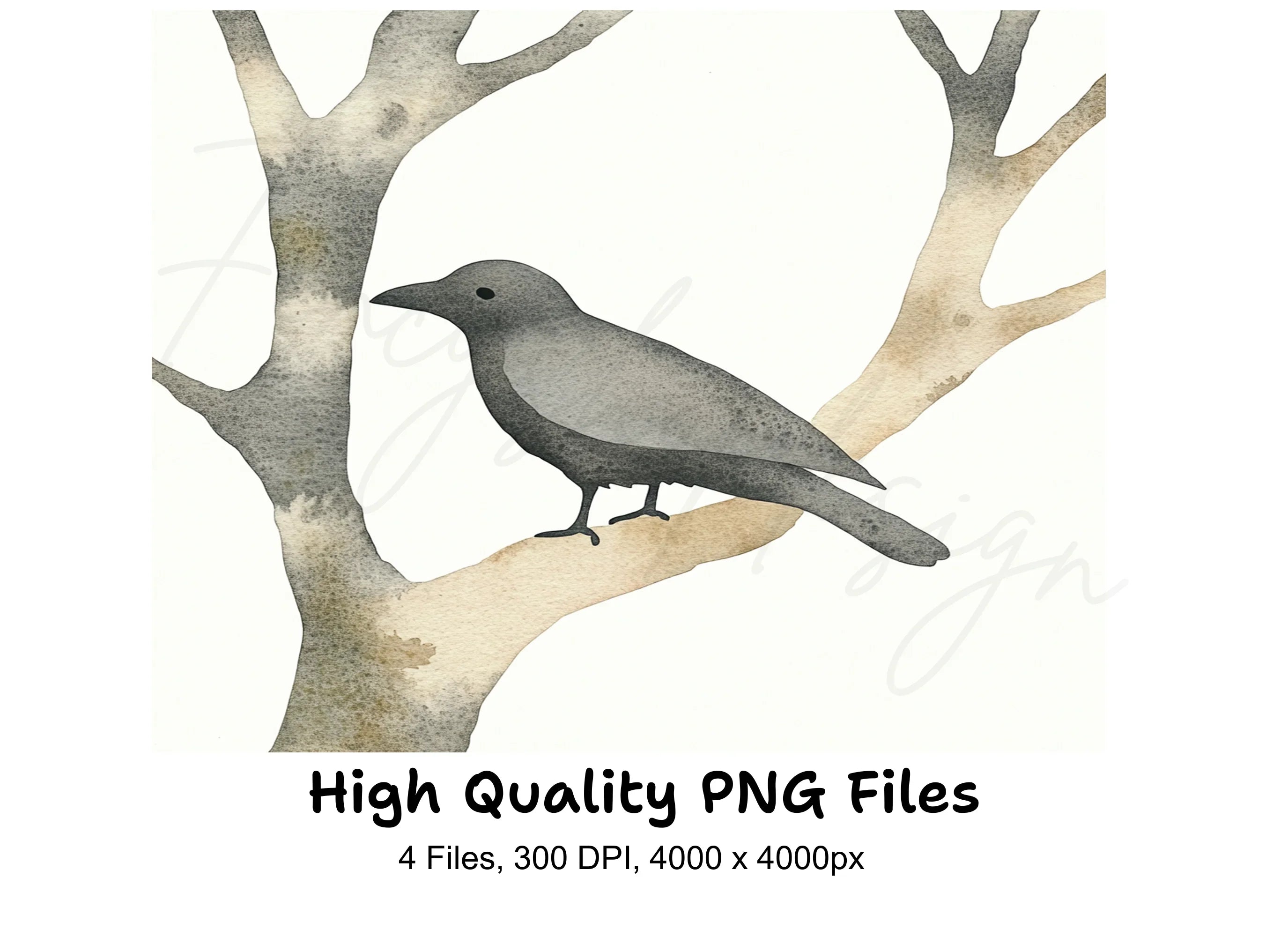 Crows on Bare Branches Clipart Bundle