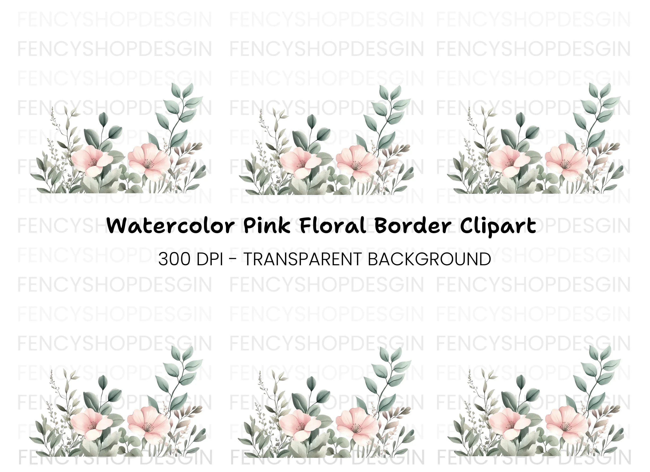 Soft Pink Floral Greenery Clipart Bundle