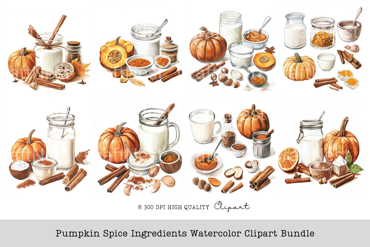 Pumpkin Spice Ingredients Clipart Bundle
