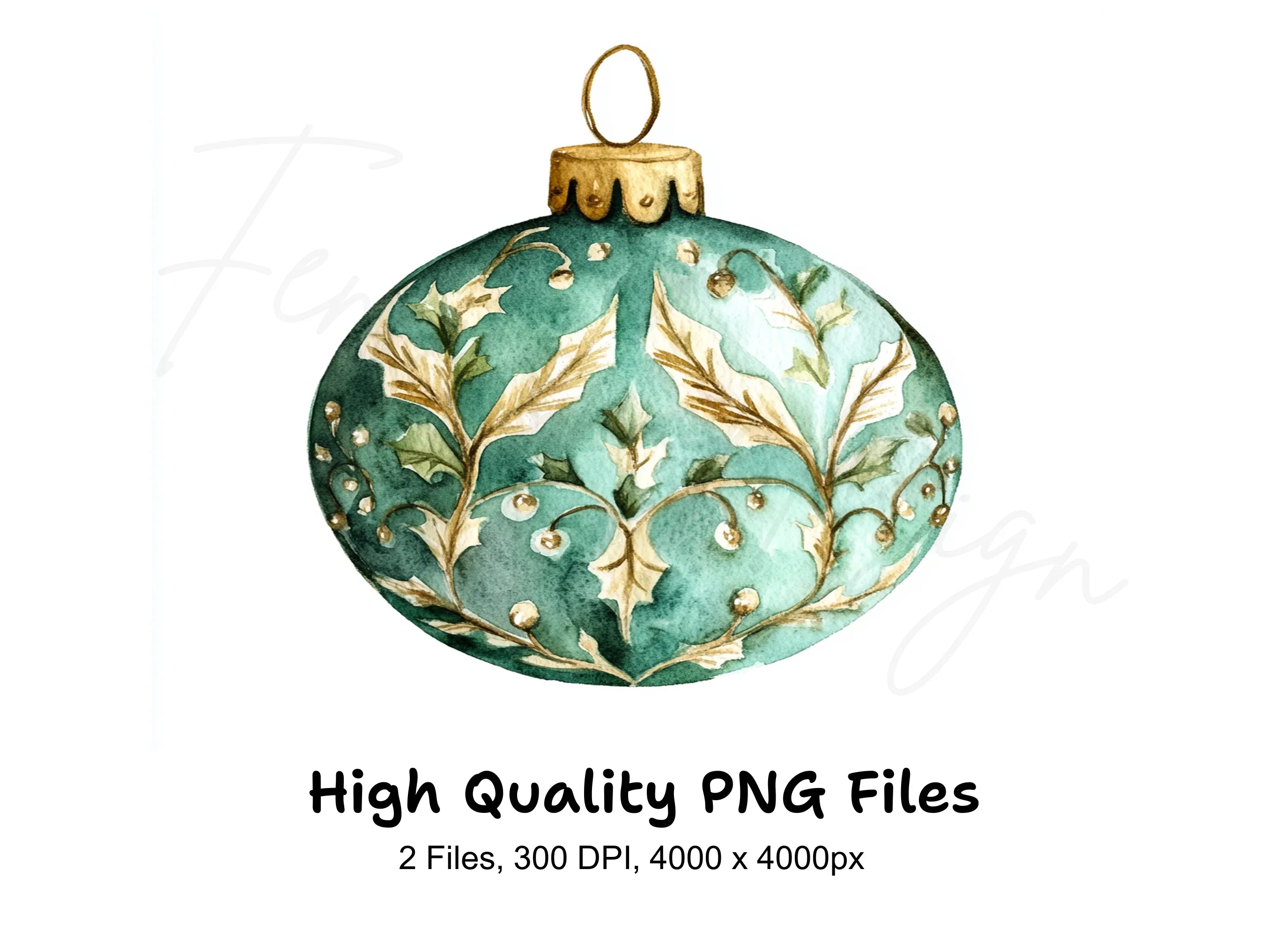 Teal Christmas Ornaments Clipart Bundle