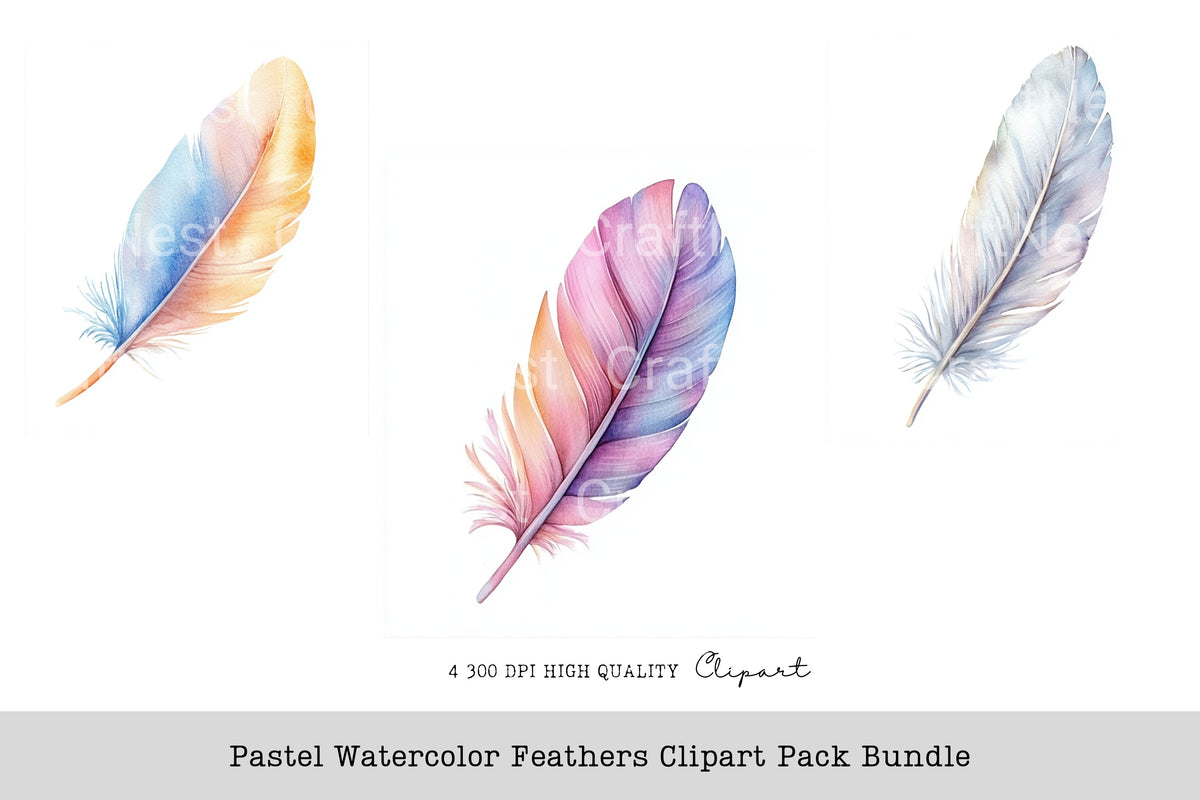 Pastel Feathers Clipart Bundle