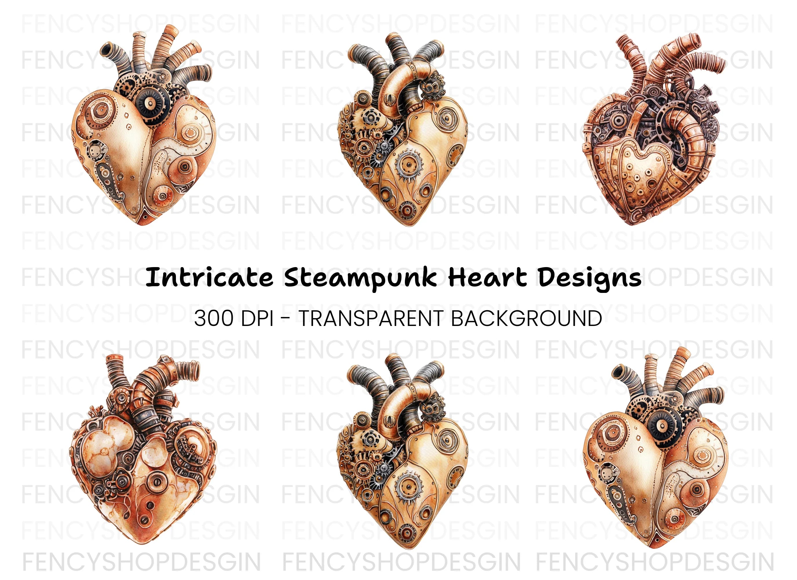 Steampunk Hearts Clipart Bundle