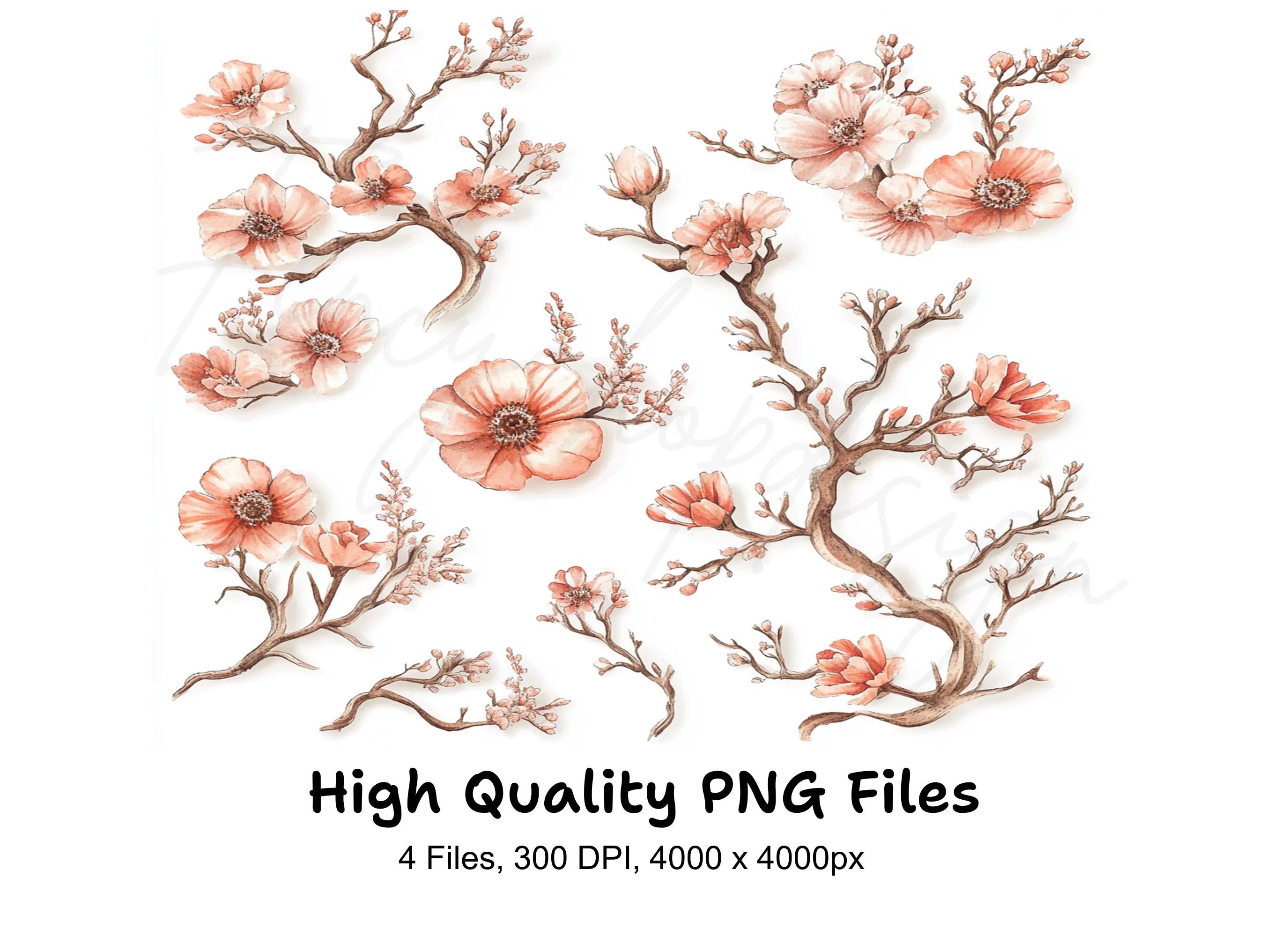 Peach Blossom Clipart Bundle