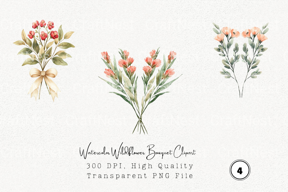Wildflower Bouquet Clipart Bundle