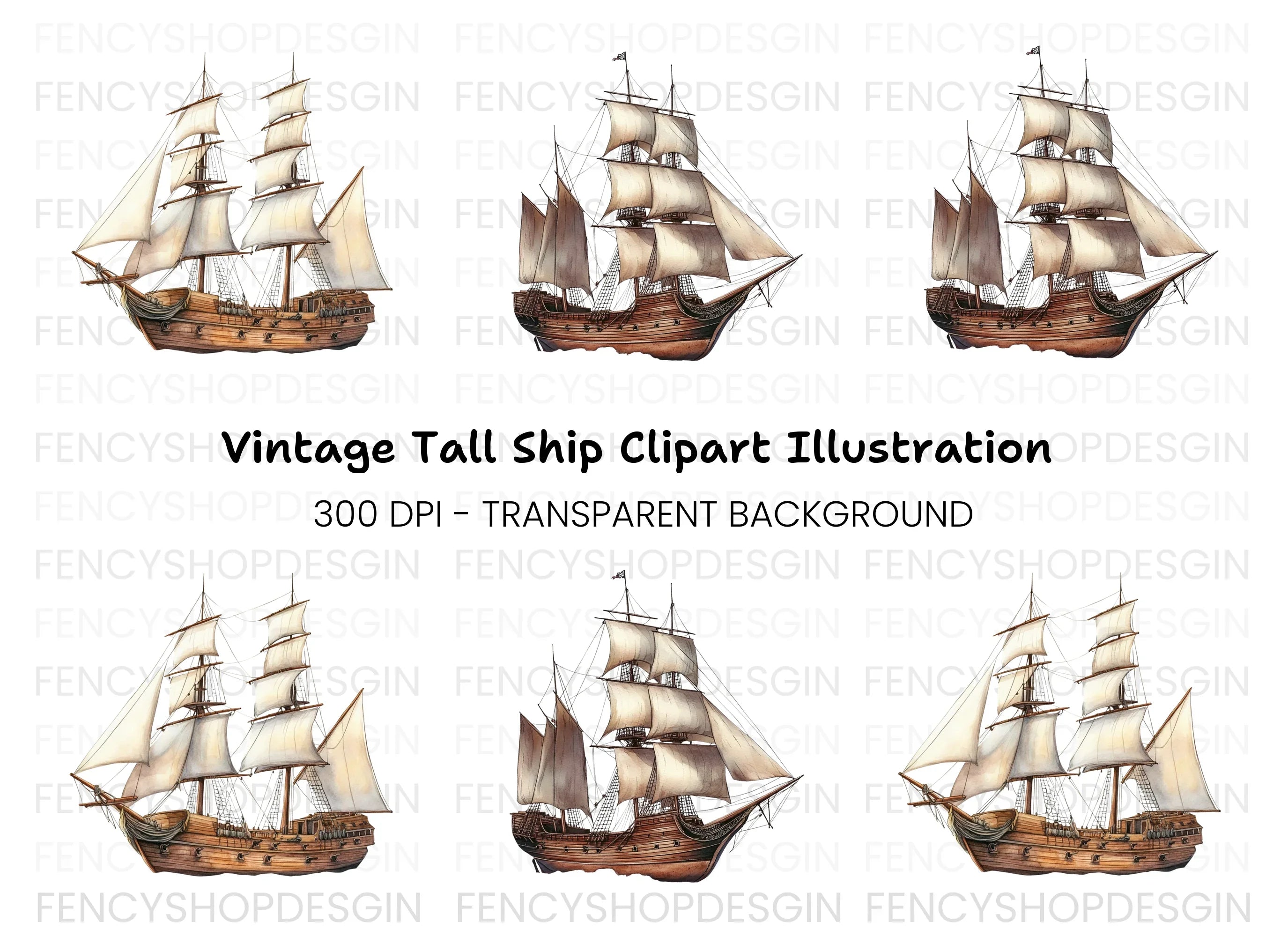 Vintage Sailing Ships Clipart Bundle