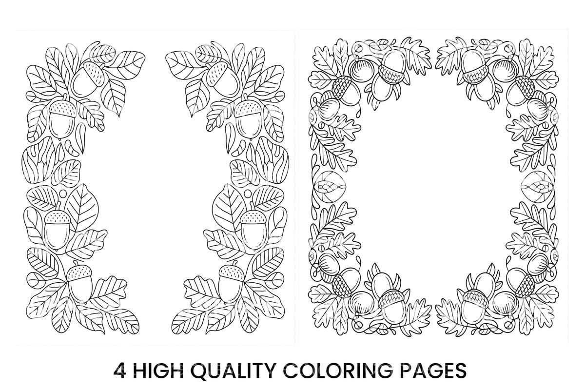 Autumn Acorn and Oak Leaf Frames Coloring Books