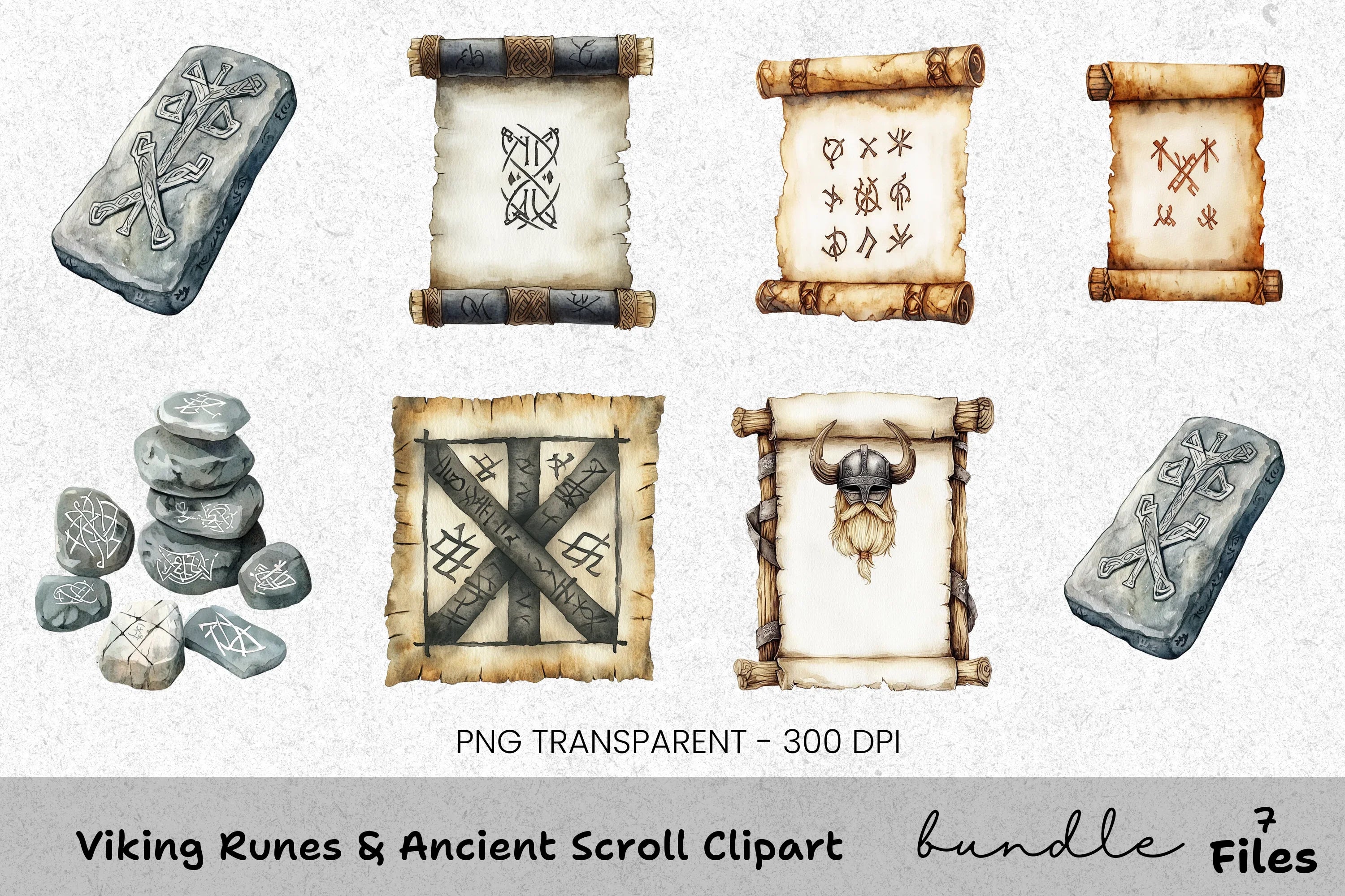 Viking Runes Ancient Scroll Clipart Bundle