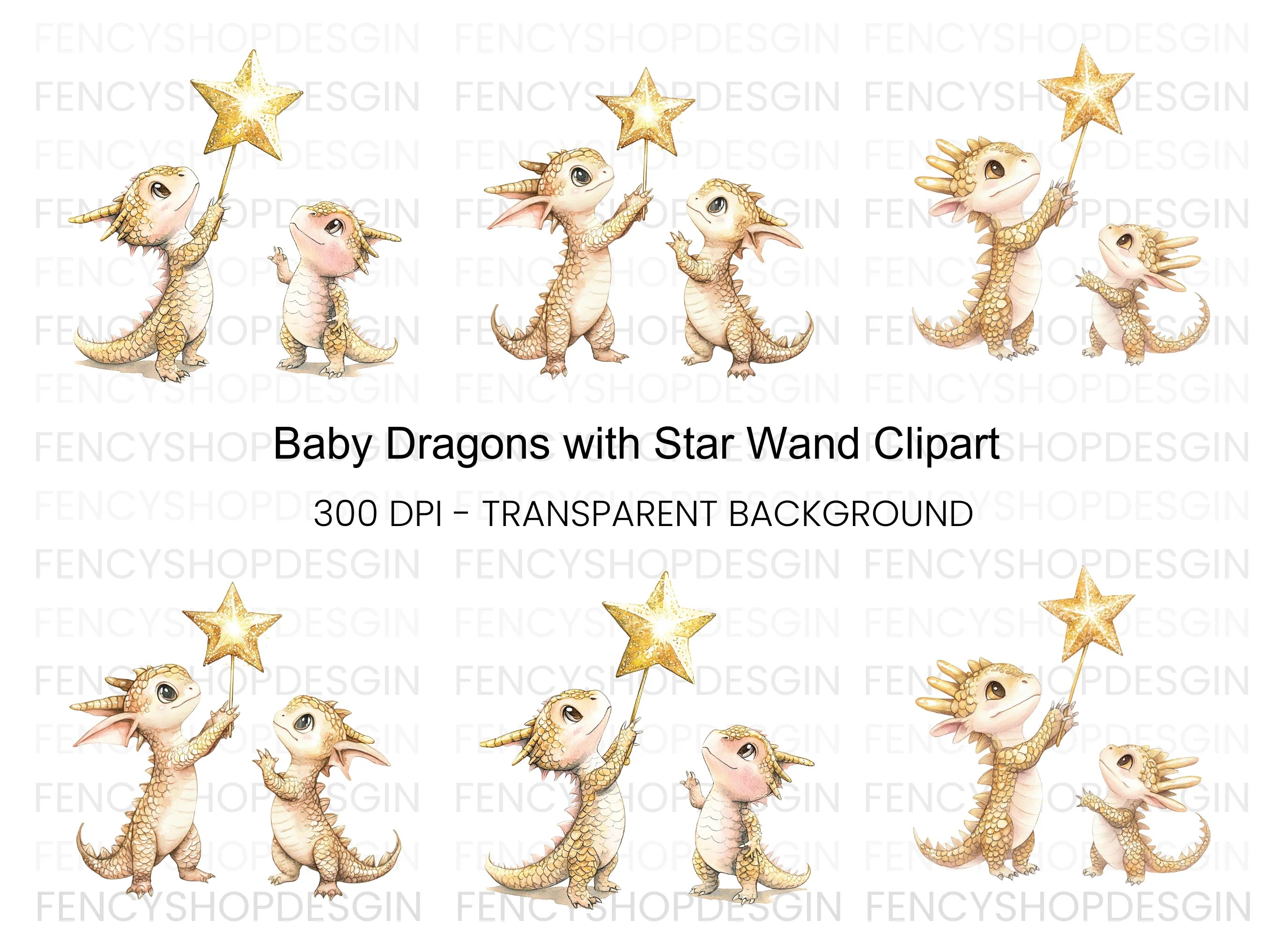 Little Dragons with Stars Clipart Bundle