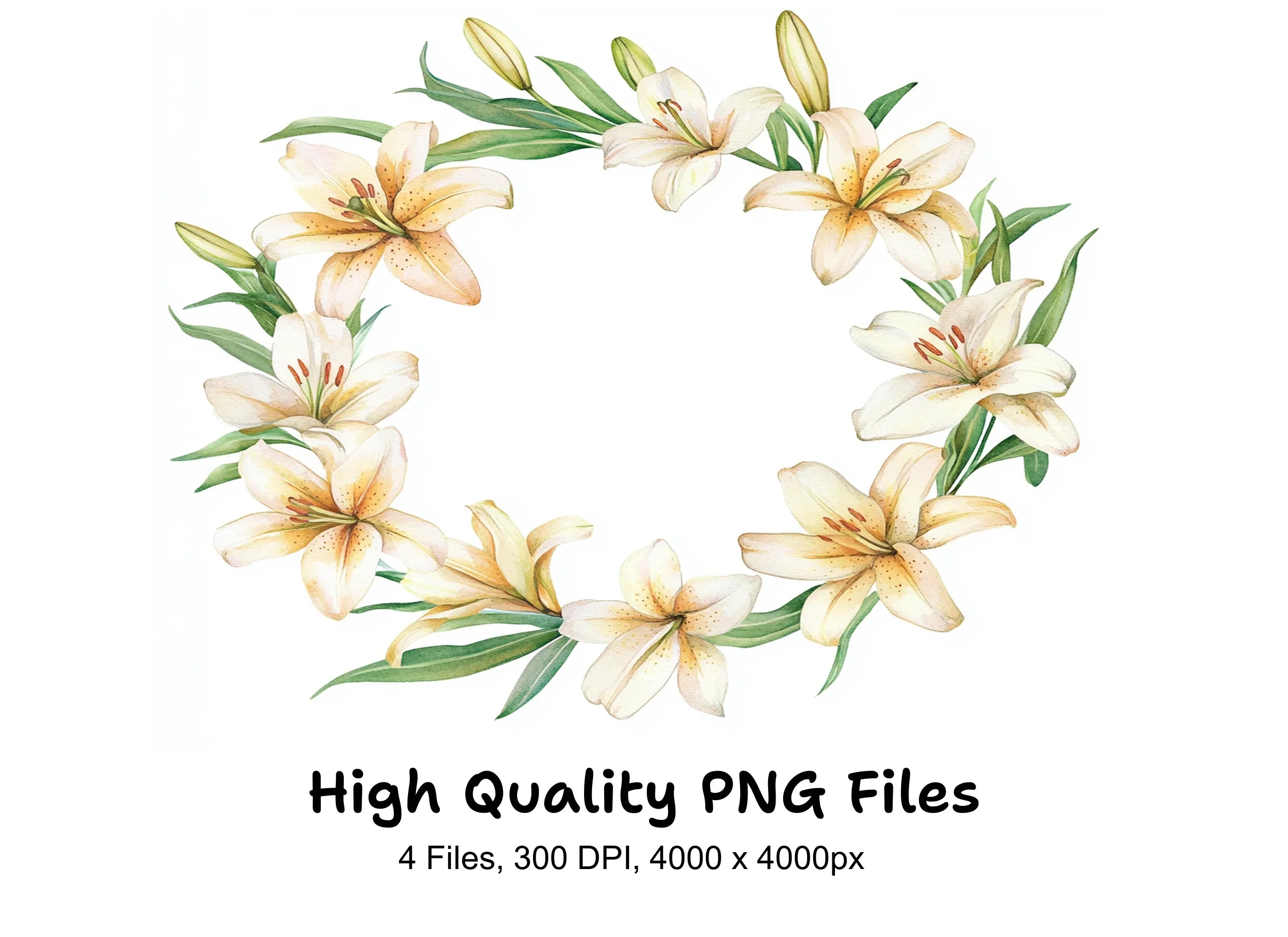 Colorful Lily Wreath Clipart Bundle