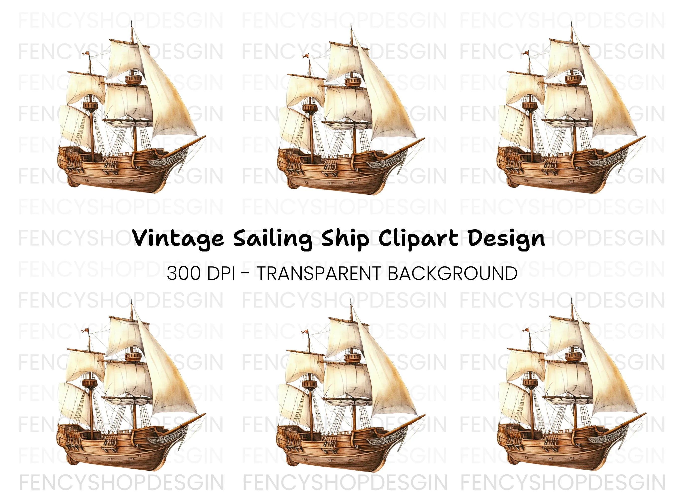 Vintage Sailing Ship Clipart Bundle
