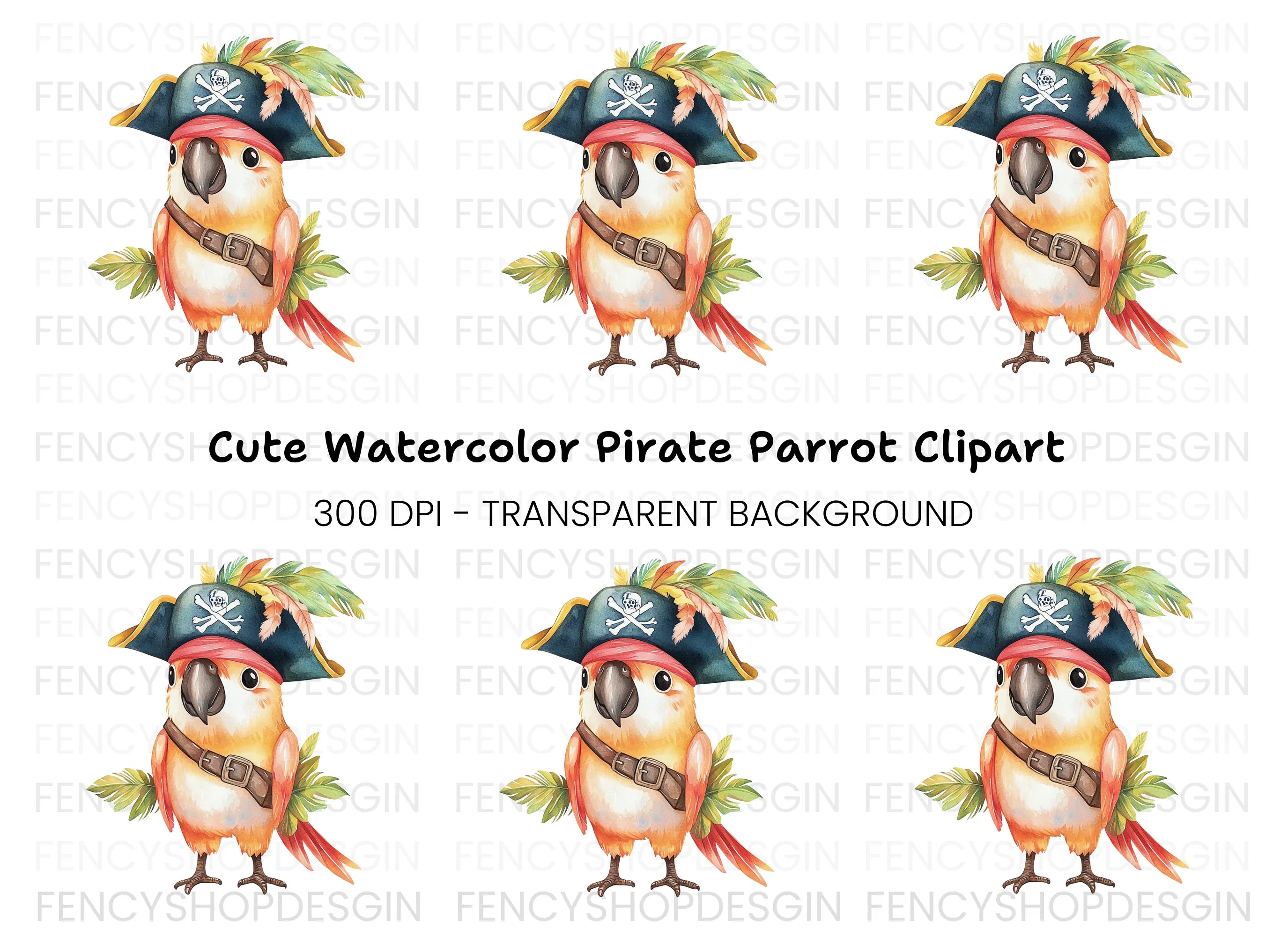 Cute Pirate Parrot Clipart Bundle