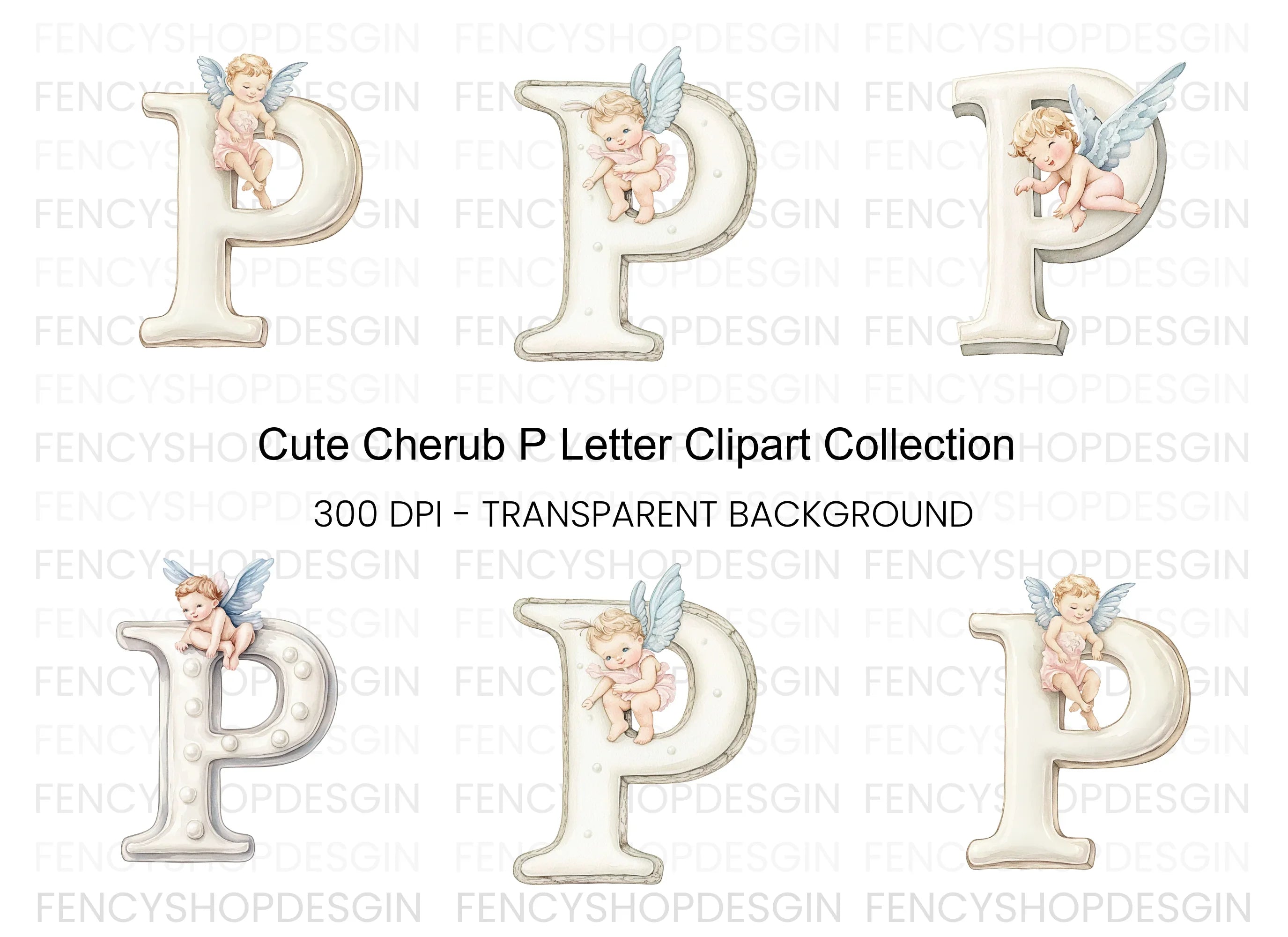 Sweet Cherub Angels Alphabet Clipart Bundle
