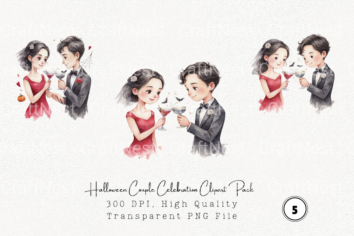 Halloween Couple Celebration Clipart Bundle