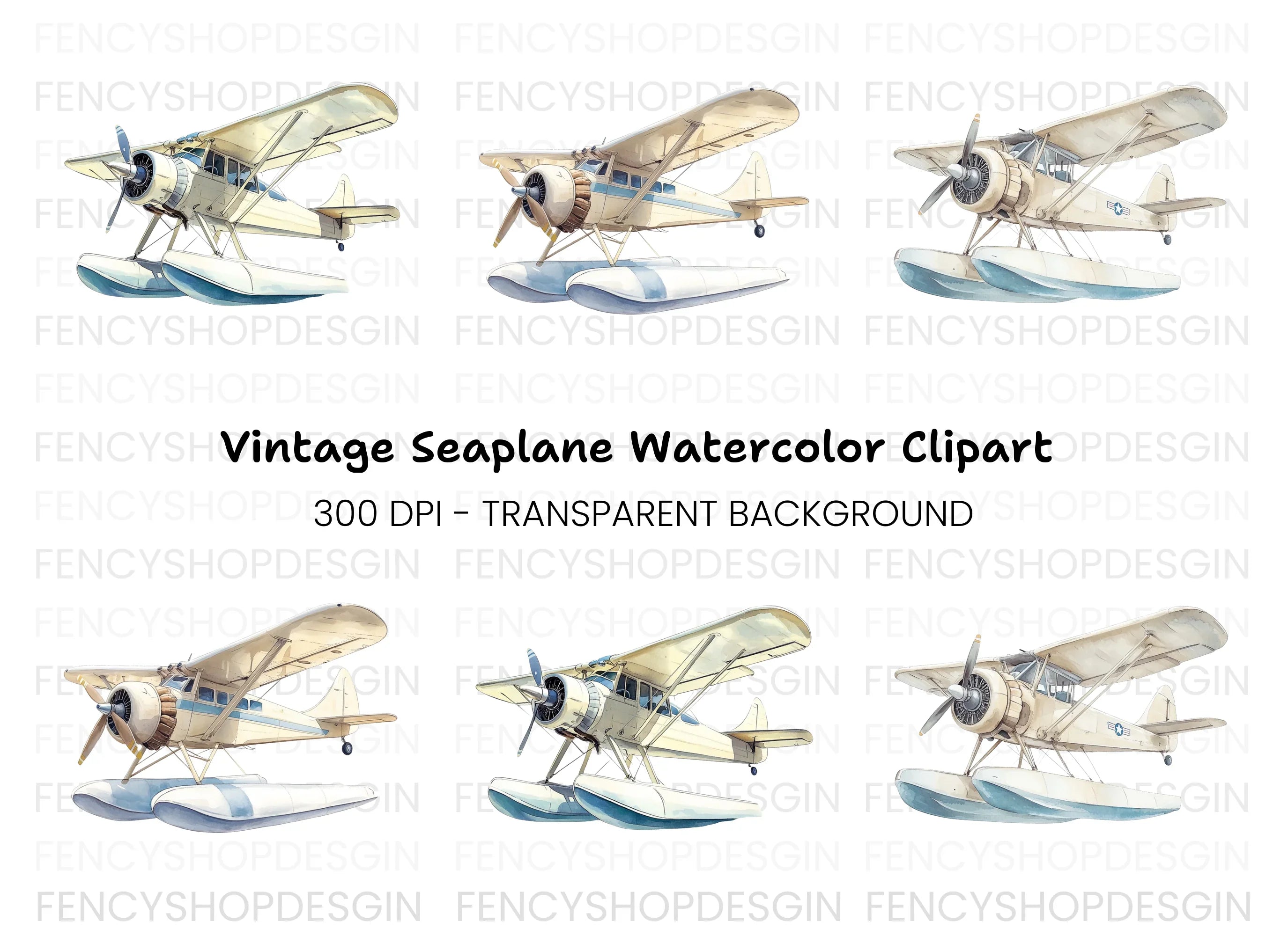 Vintage Seaplane Clipart Bundle