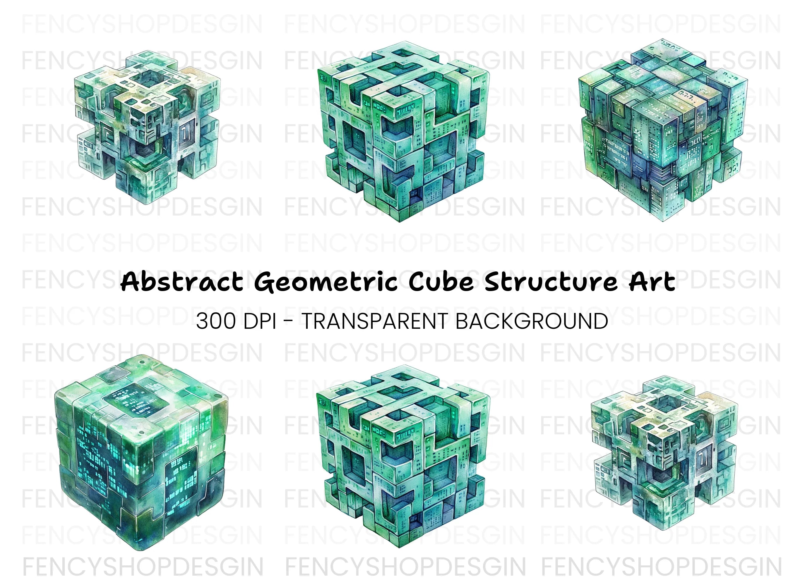 Futuristic Tech Cube Clipart Bundle