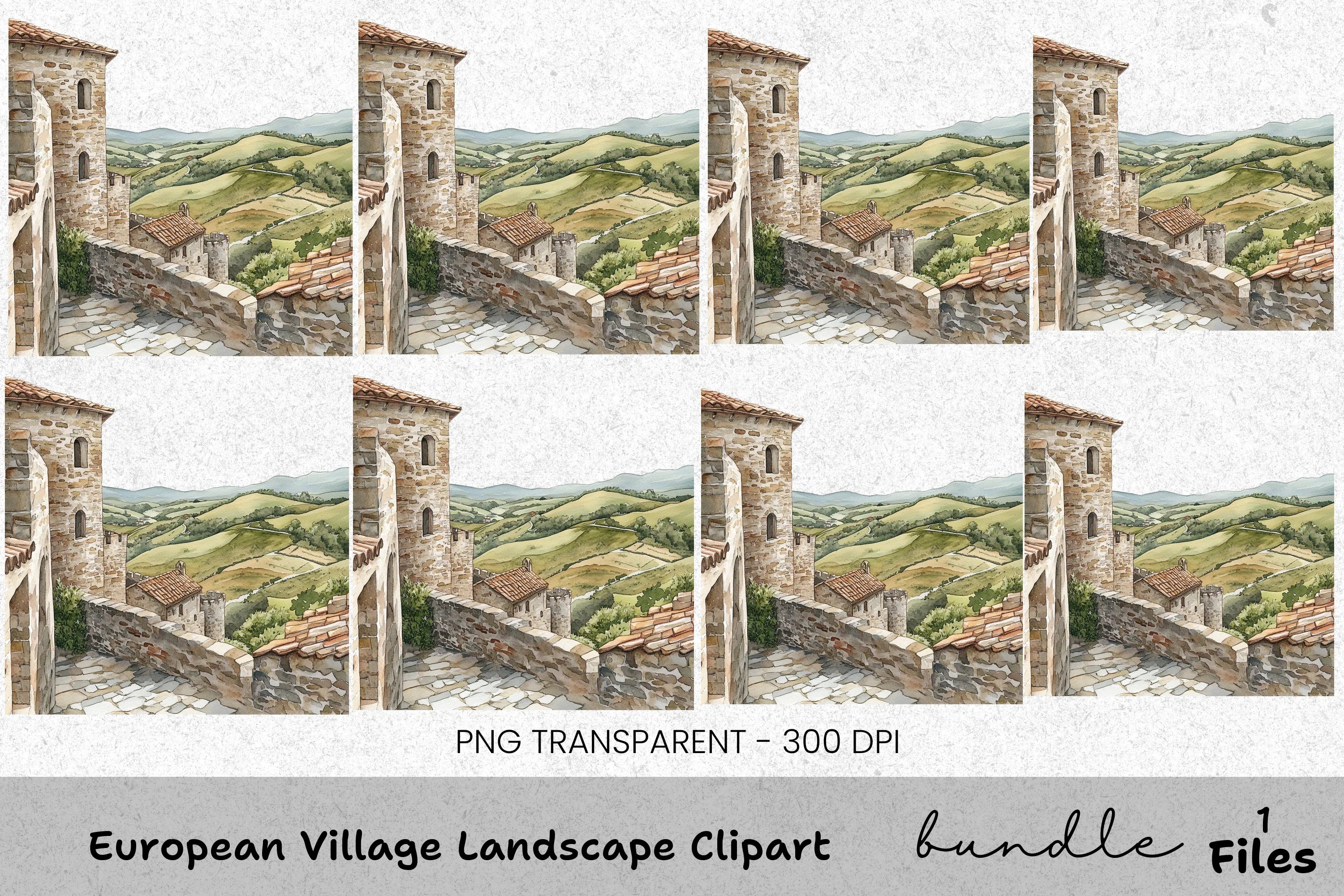 European Village Landscape Clipart Bundle