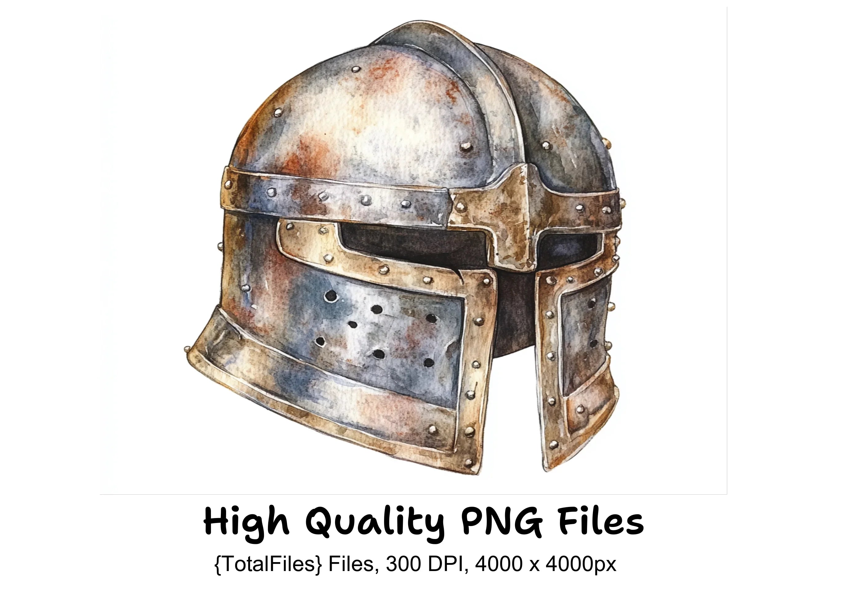 Vintage Medieval Knight Helmets Clipart Bundle
