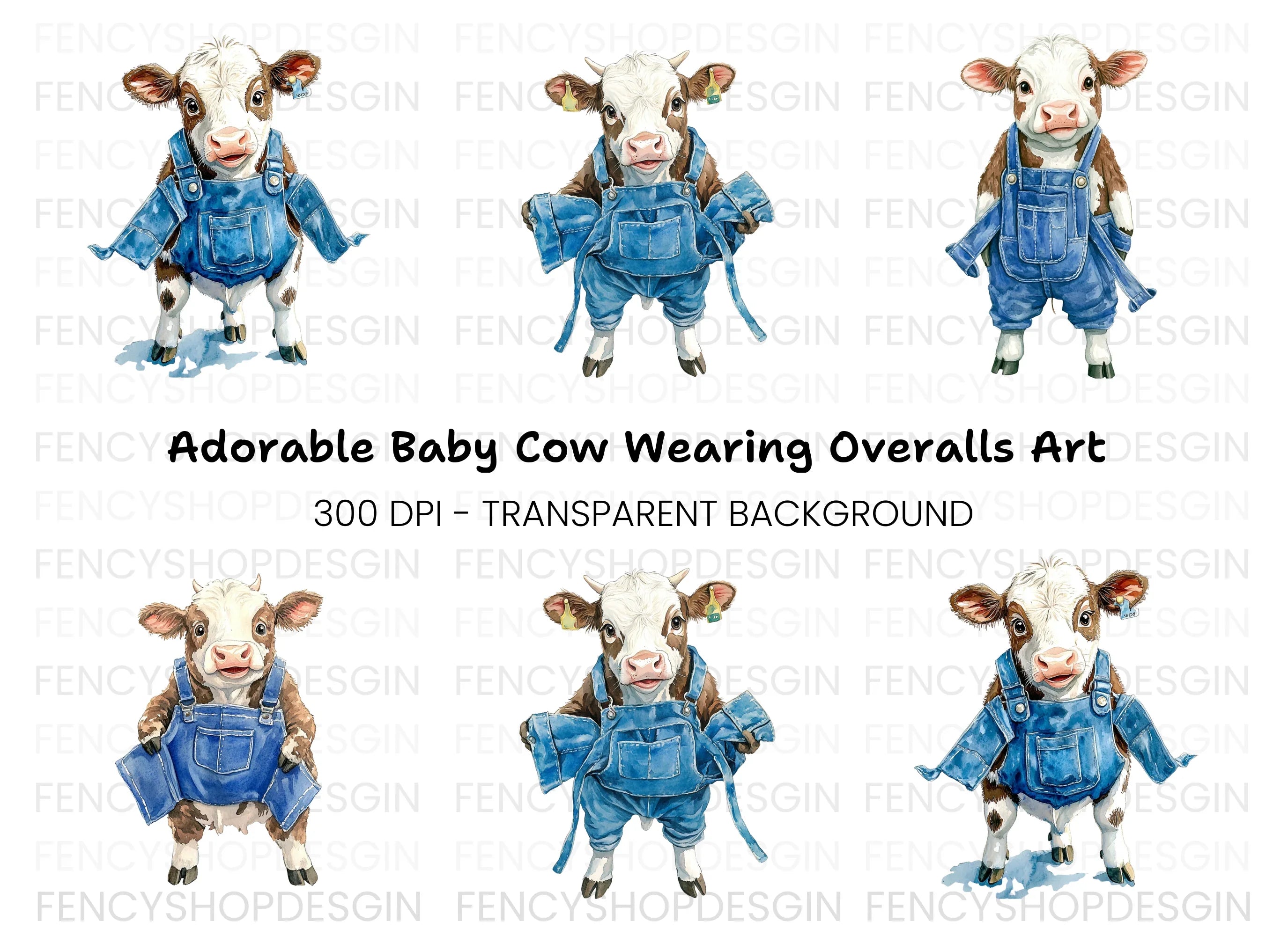 Cute Calves in Overalls Clipart Bundle