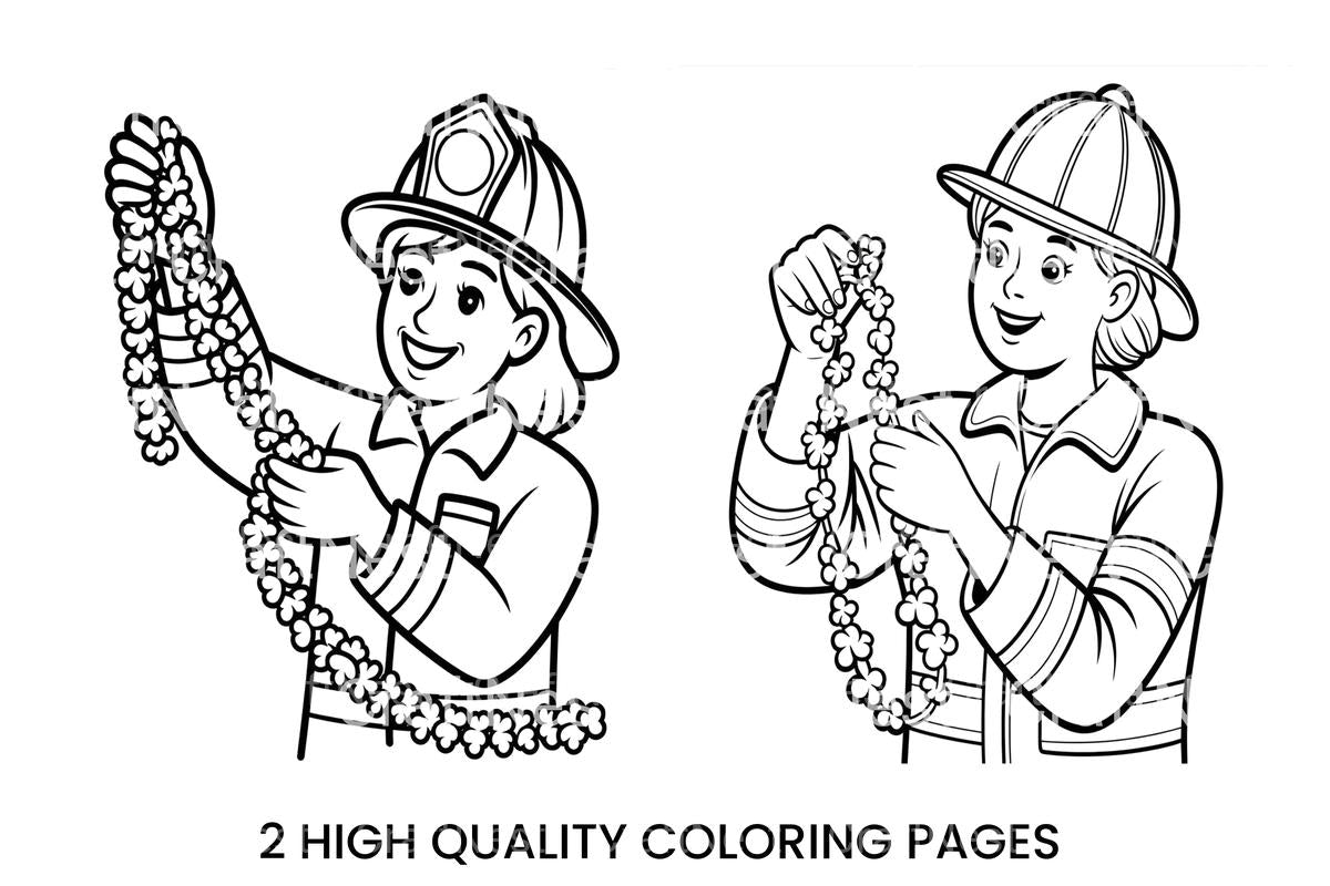 Firefighter Girl with Flower Garland Coloring Books