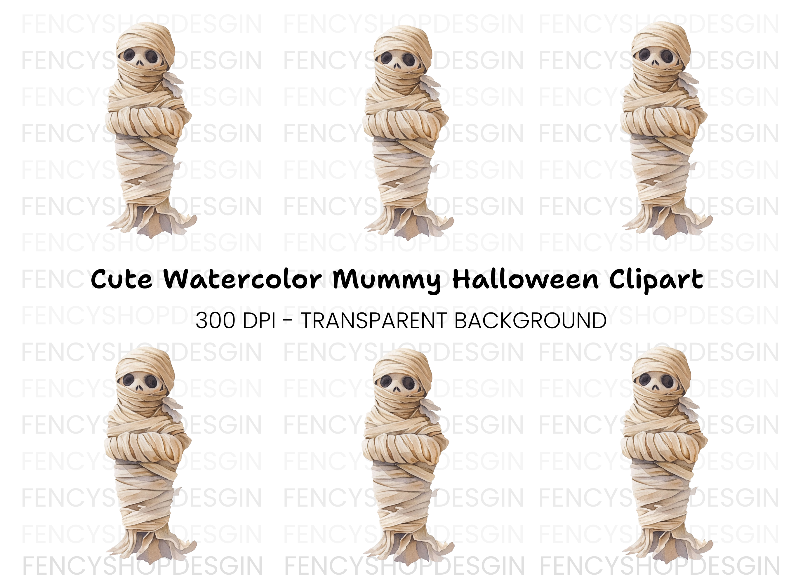 Cute Spooky Mummy Halloween Clipart Bundle