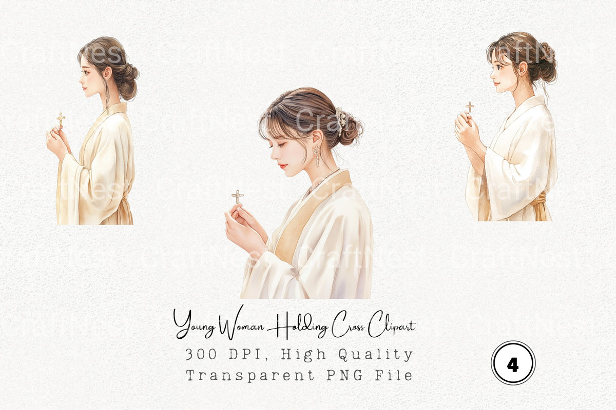 Young Woman Holding Cross Clipart Bundle
