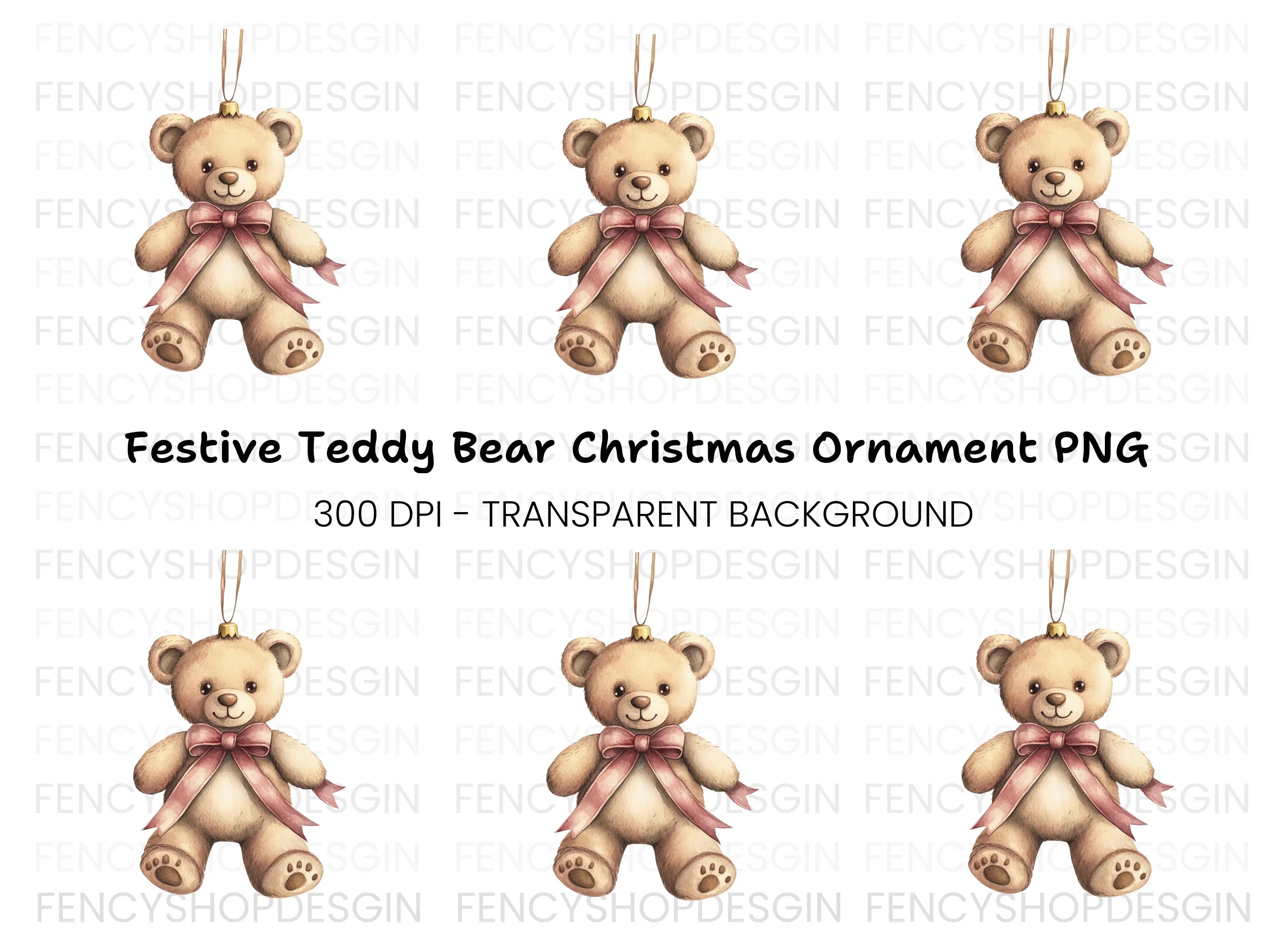 Festive Teddy Bear Ornament Clipart Bundle