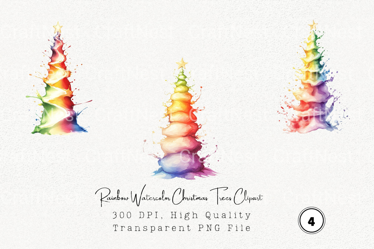 Rainbow Christmas Trees Clipart Bundle