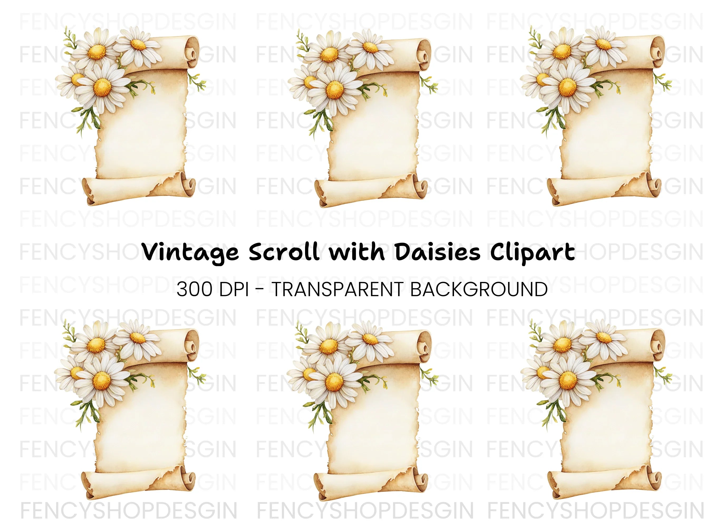 Daisy Scroll Frame Clipart Bundle