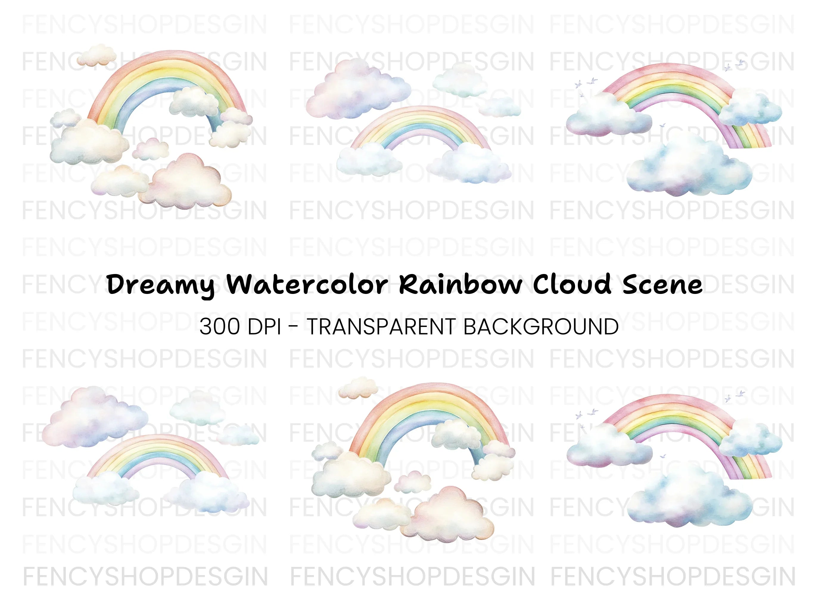 Dreamy Rainbows and Clouds Clipart Bundle