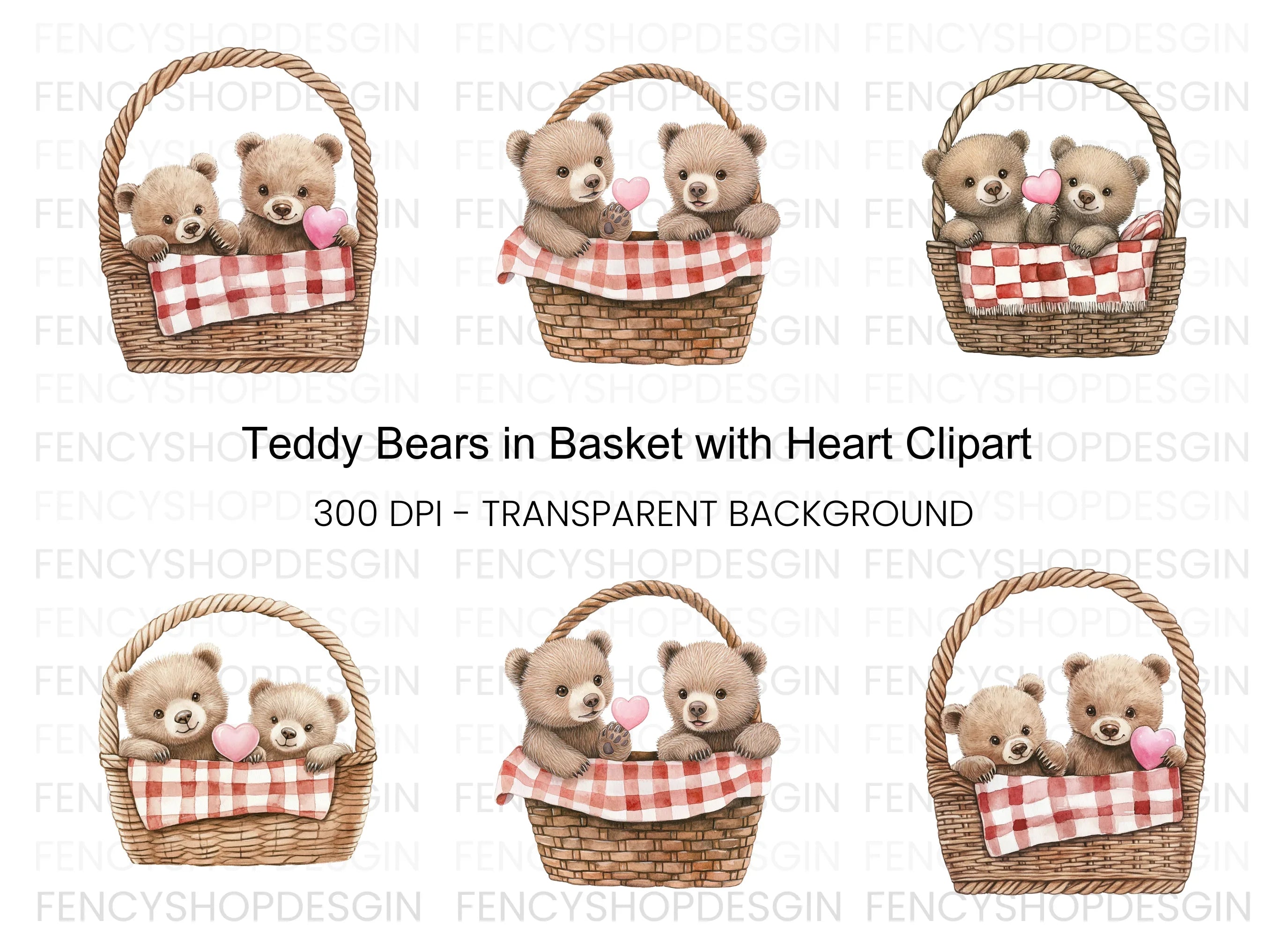 Teddy Bears in Basket Clipart Bundle