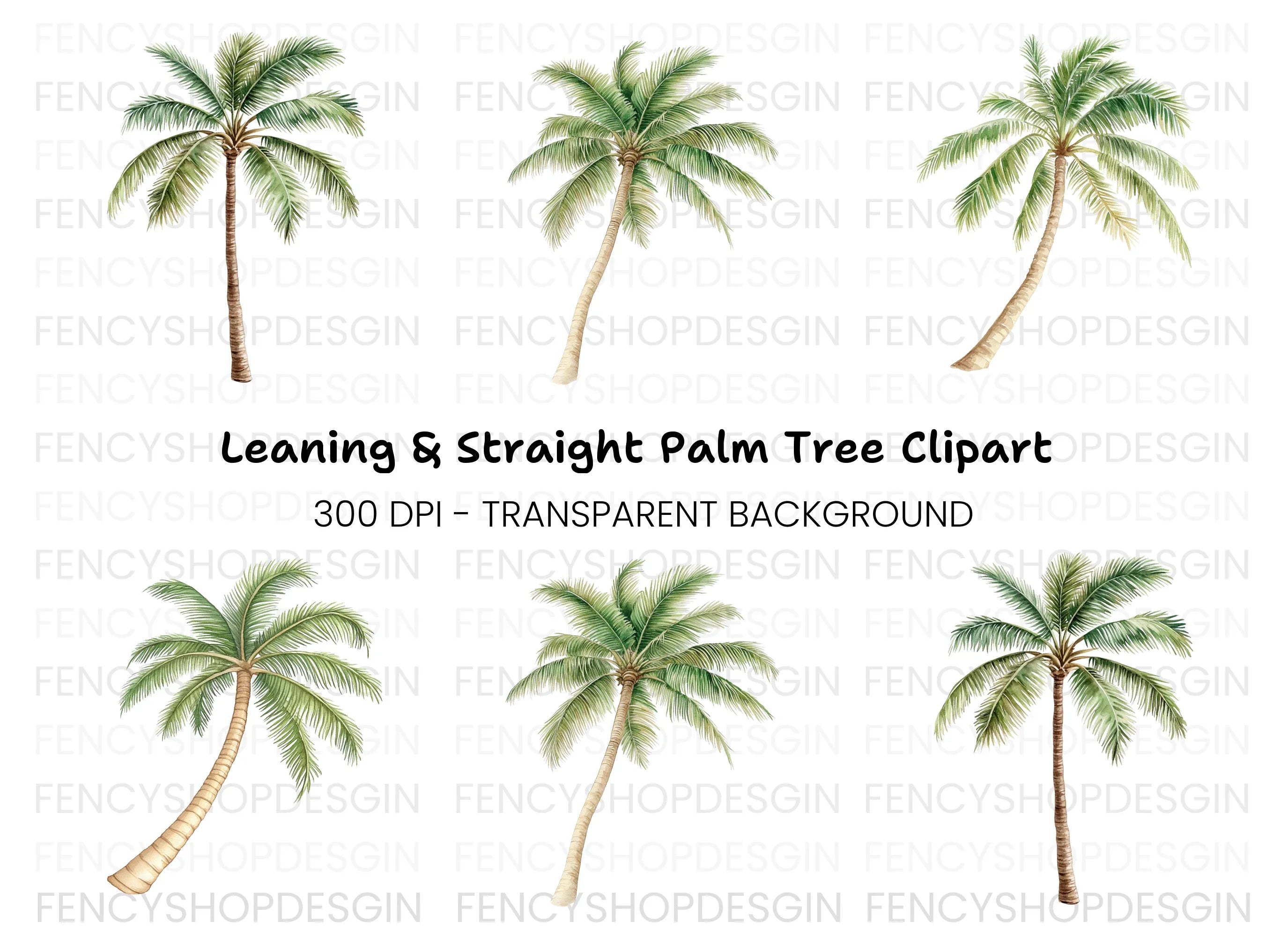 Leaning Palm Trees Clipart Bundle