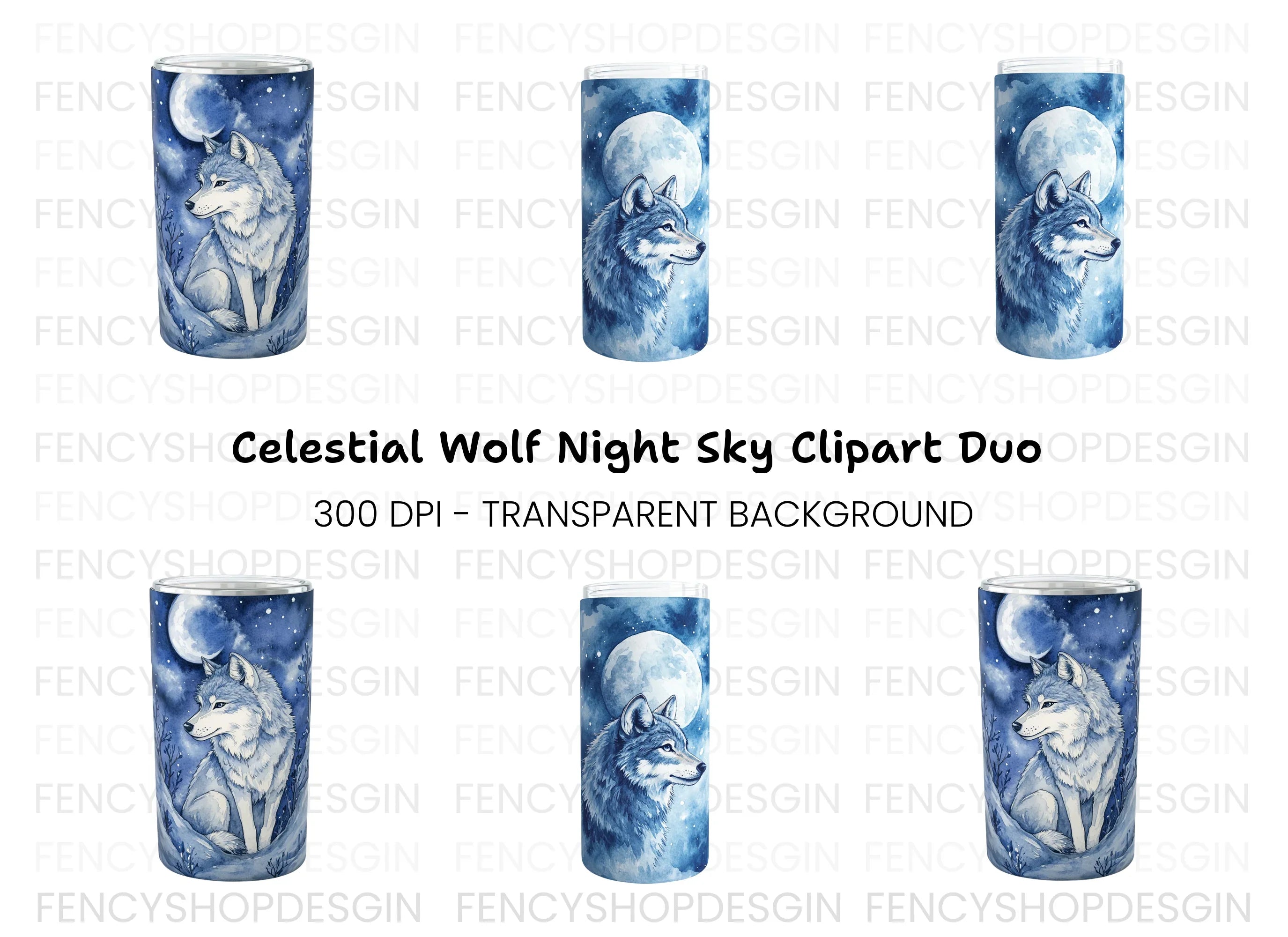 Winter Wolf Moon Tumbler Clipart Bundle