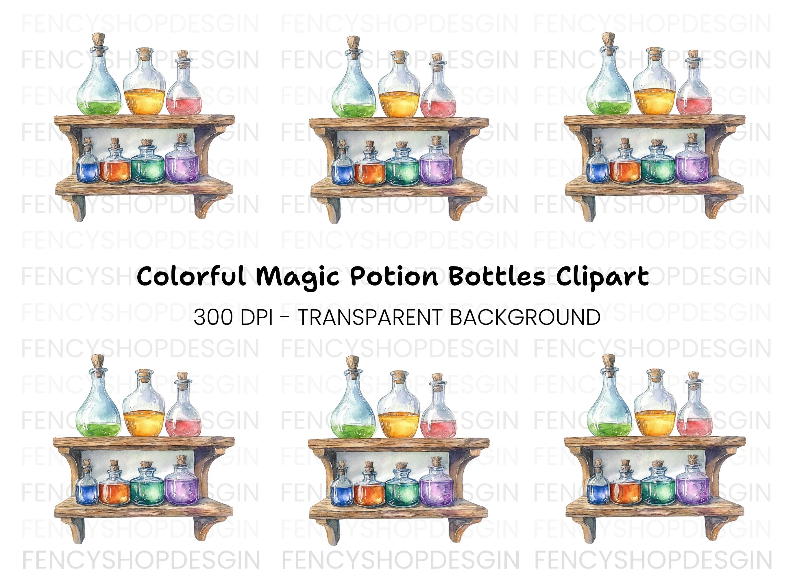 Colorful Potion Bottles Clipart Bundle
