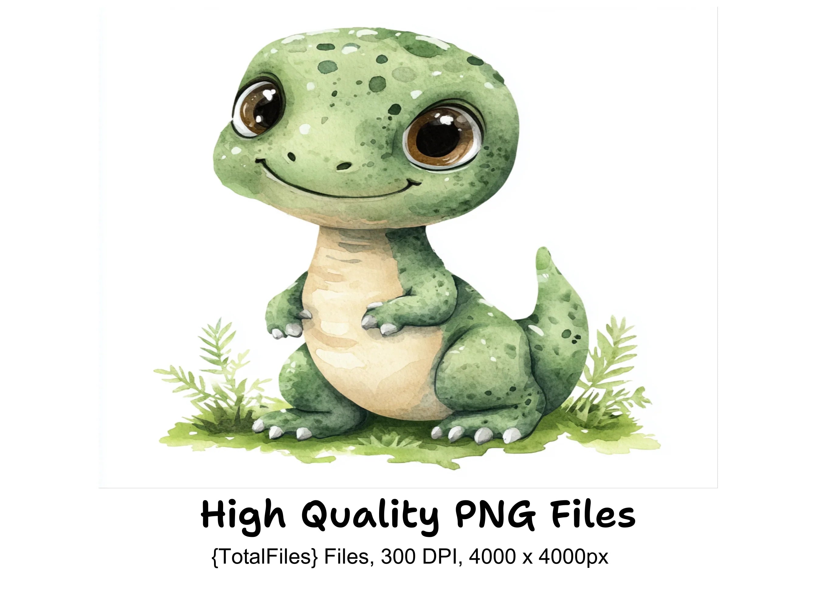 Cute Green Baby Dinosaur Clipart Bundle
